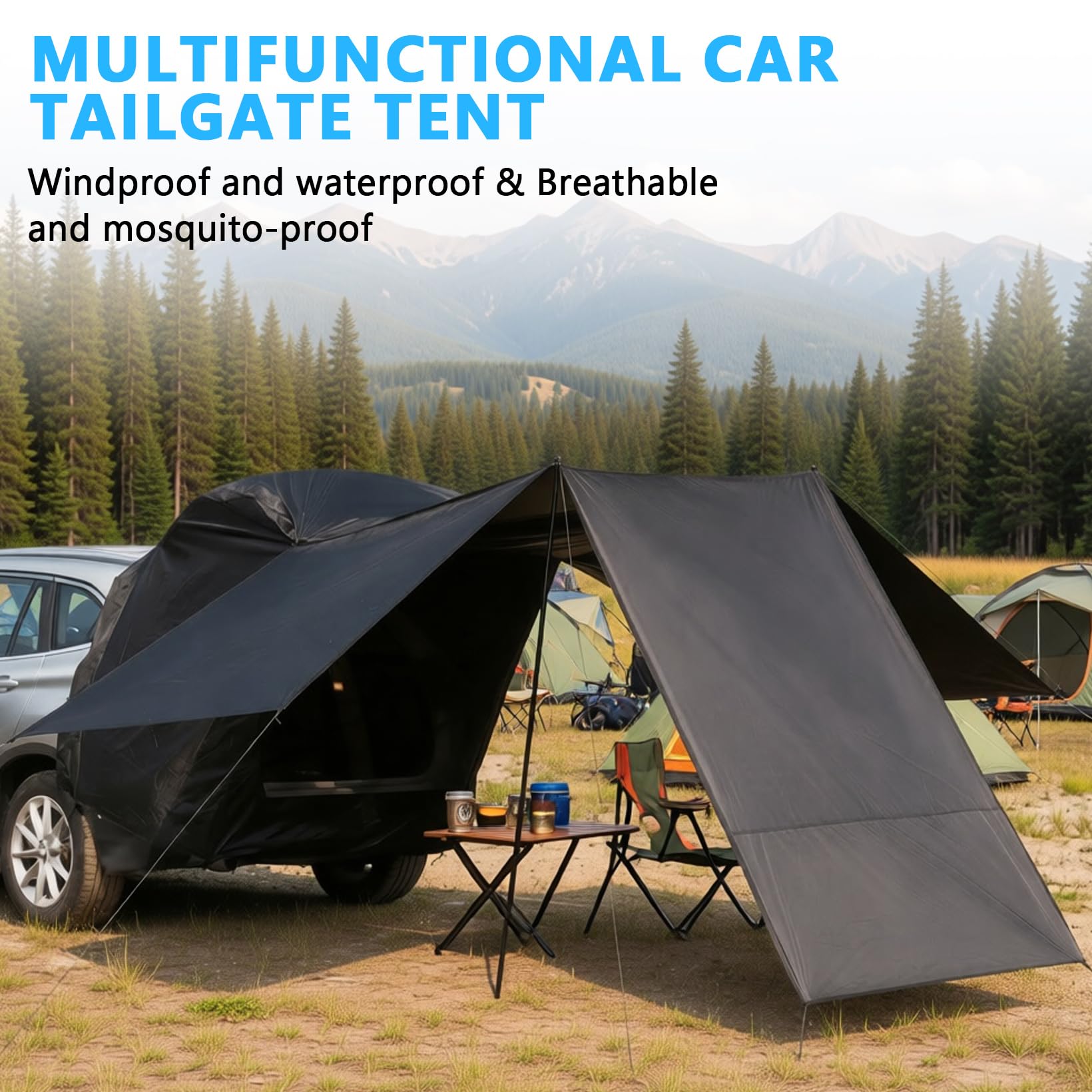 SUV Auto Heckzelt, Campingzelt für 3–5 Personen, Wasserdicht und UV-Schutz Markise, Heckklappenzelt mit Aufbewahrungstasche für Reisen, Camping (150 * 130 * 115cm)