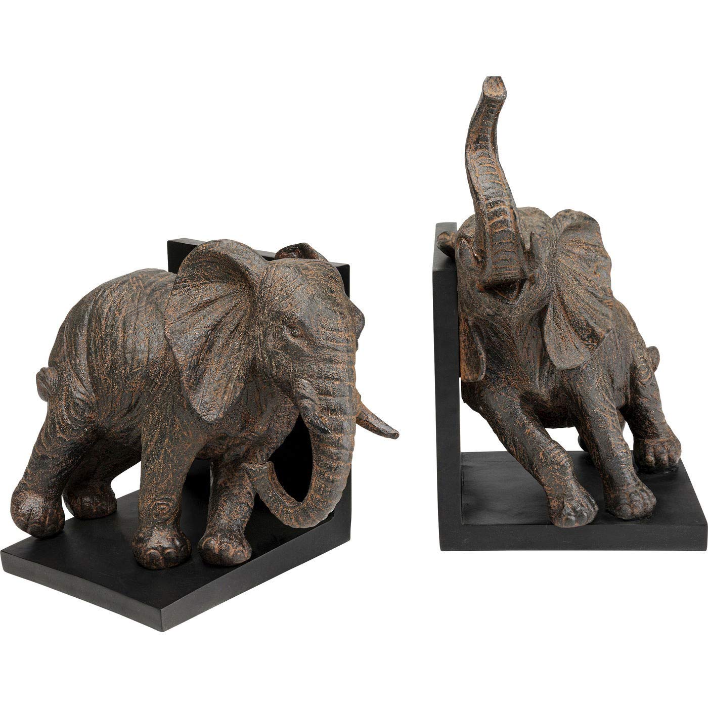 Kare Design Buchstützen Elefanten Figuren (2/Set), Schwarz, Antirutsch Unterfläche, Handgemalt, Geschenkidee, Bücherregal, Dekofigur, Tiere, 25x31x21 cm (H/B/T)