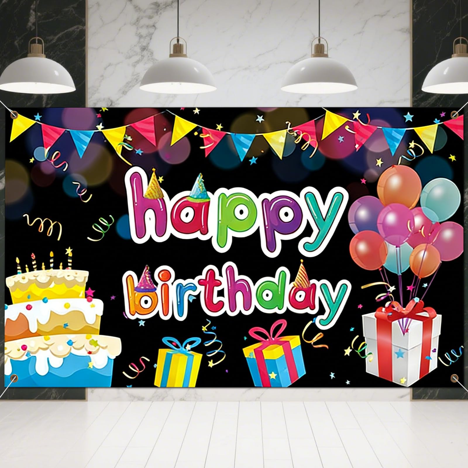 Birthday Banner Backdrop, Extra Large 71 x 43 Inch Photo Booth Background