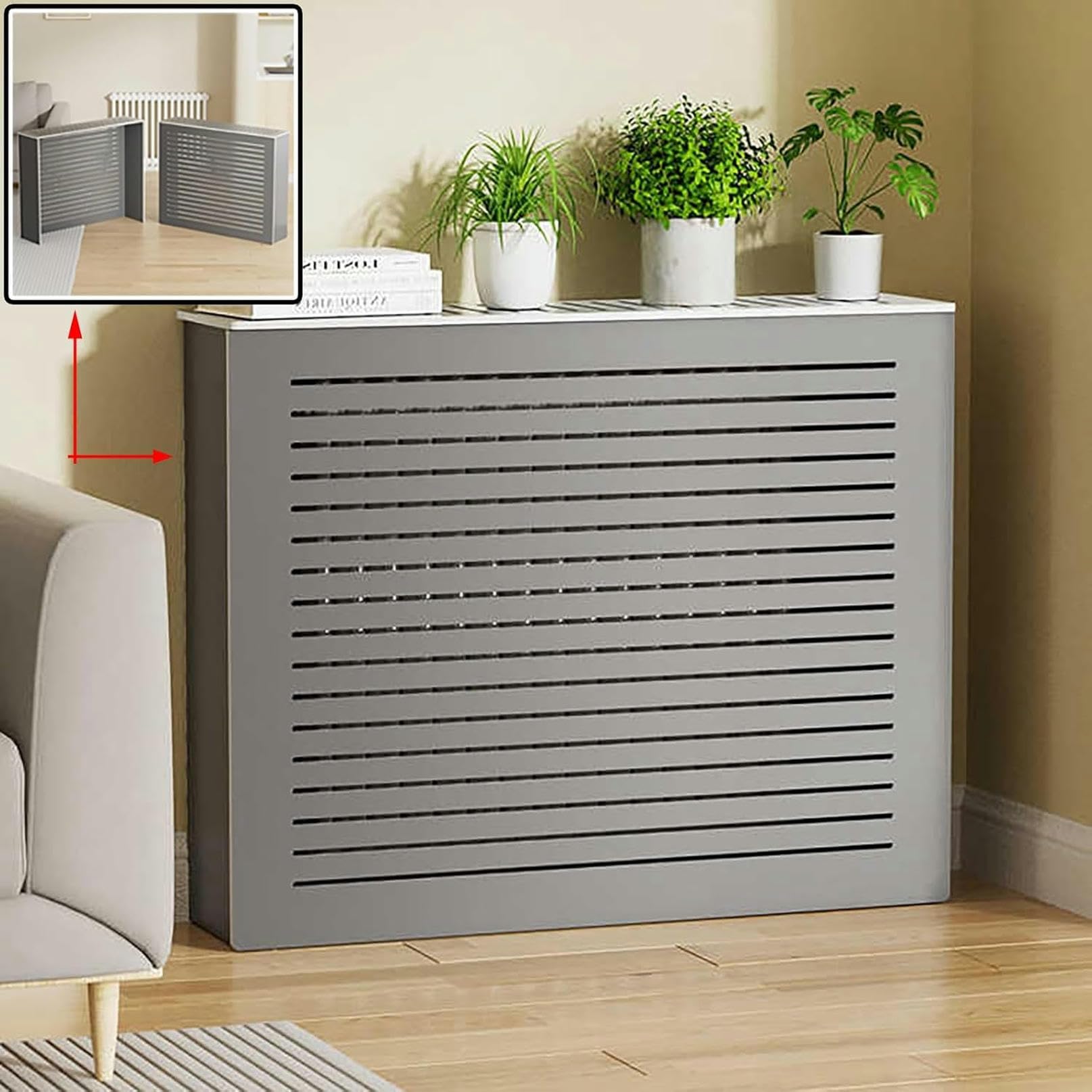 Gabinete de piso para baño que cubre el radiador y elimina el desorden
