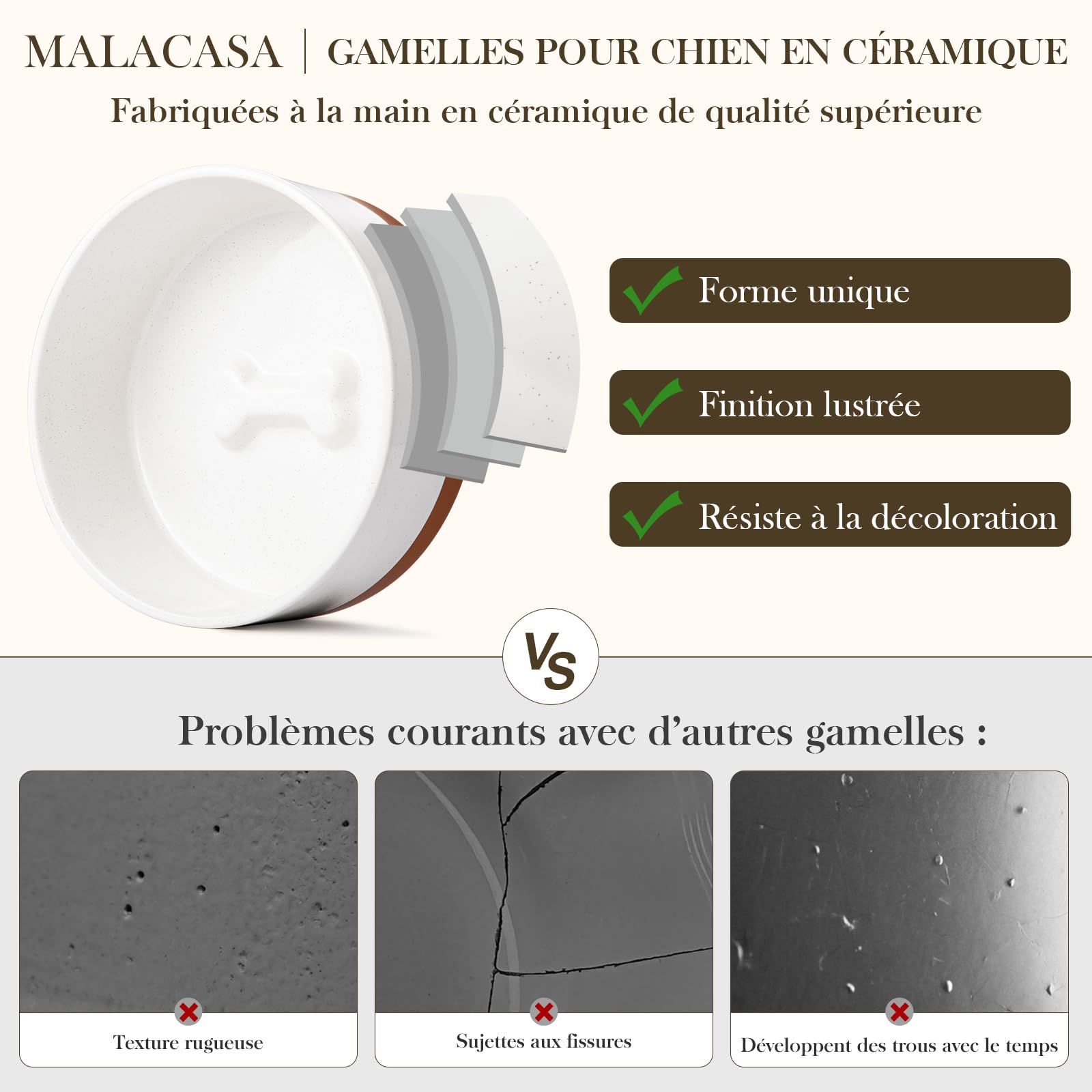 Ensemble de gamelles en céramique pour chien MALACASA avec support en bois, gamelles pour animaux de 3,5 tasses pour chiens de taille moyenne avec base antidérapante, grands chiots, chats, retrievers