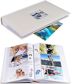 Photo Album 4x6 Hold 402 Photos with Memo Slip-in Pockets Photo Book, Linen Cover Picture Photo Albums with Writing Space for Wedding Family Baby Vacation Mother's Day Beige