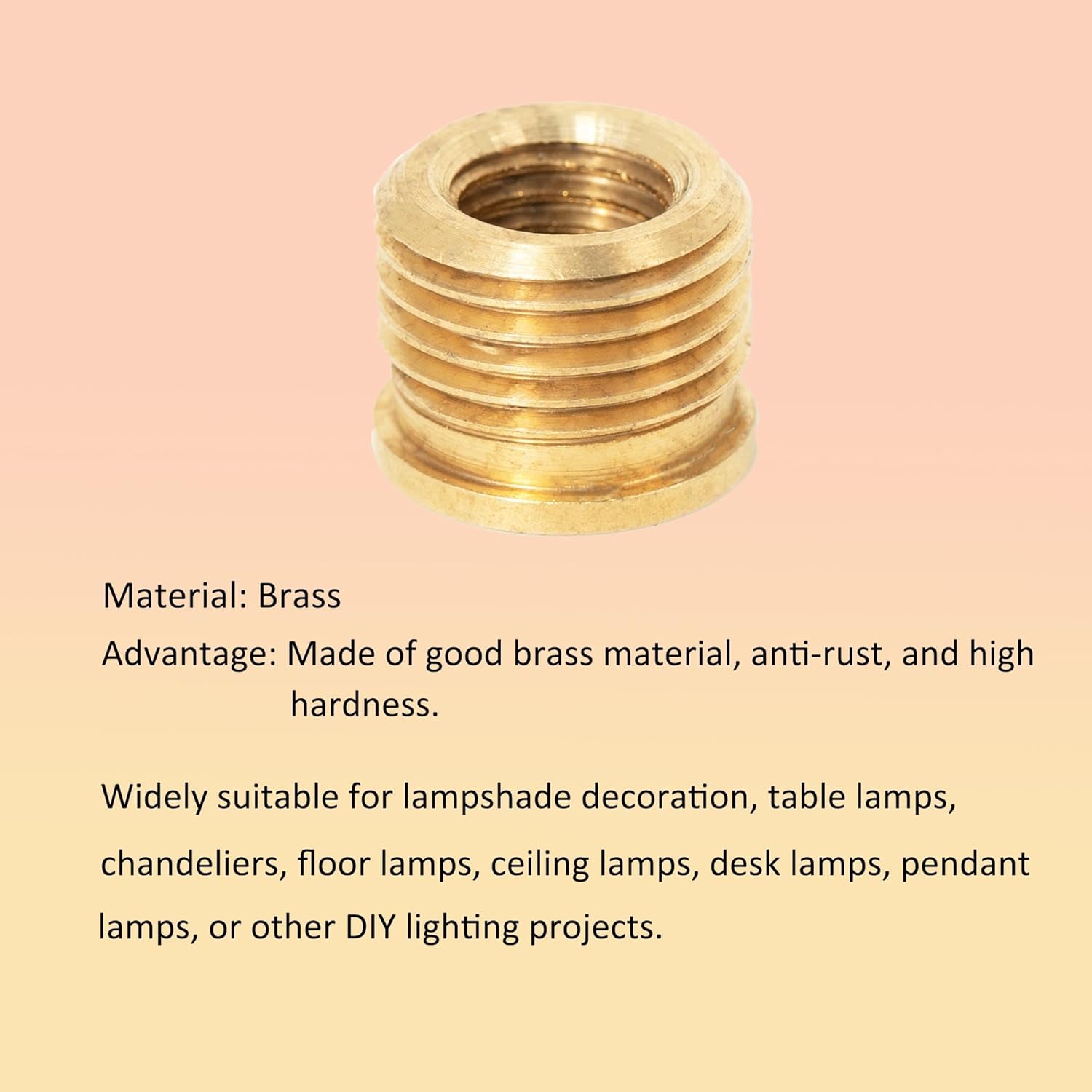 4 Pcs Brass Lamp Finials Adapter - 1/8 IP (3/8") to 1/4-27 Thread Reducer, 10mm Polished Decorative Top Cap for Table & Floor Lamps, Copper Tone Finish (0.39"x0.31")