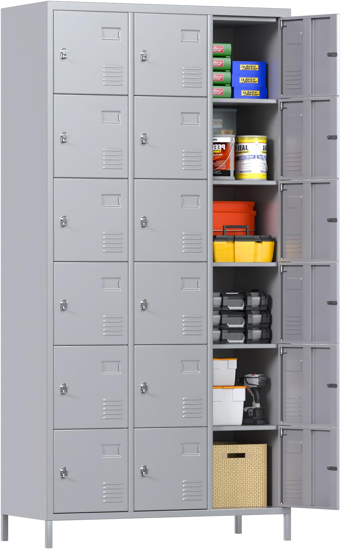 Storage Locker Combination, 18 Doors Industries Metal Locker for School Office Gym Home Employees Staff Sundries Room W35.43*D15.7*H72(Gery)