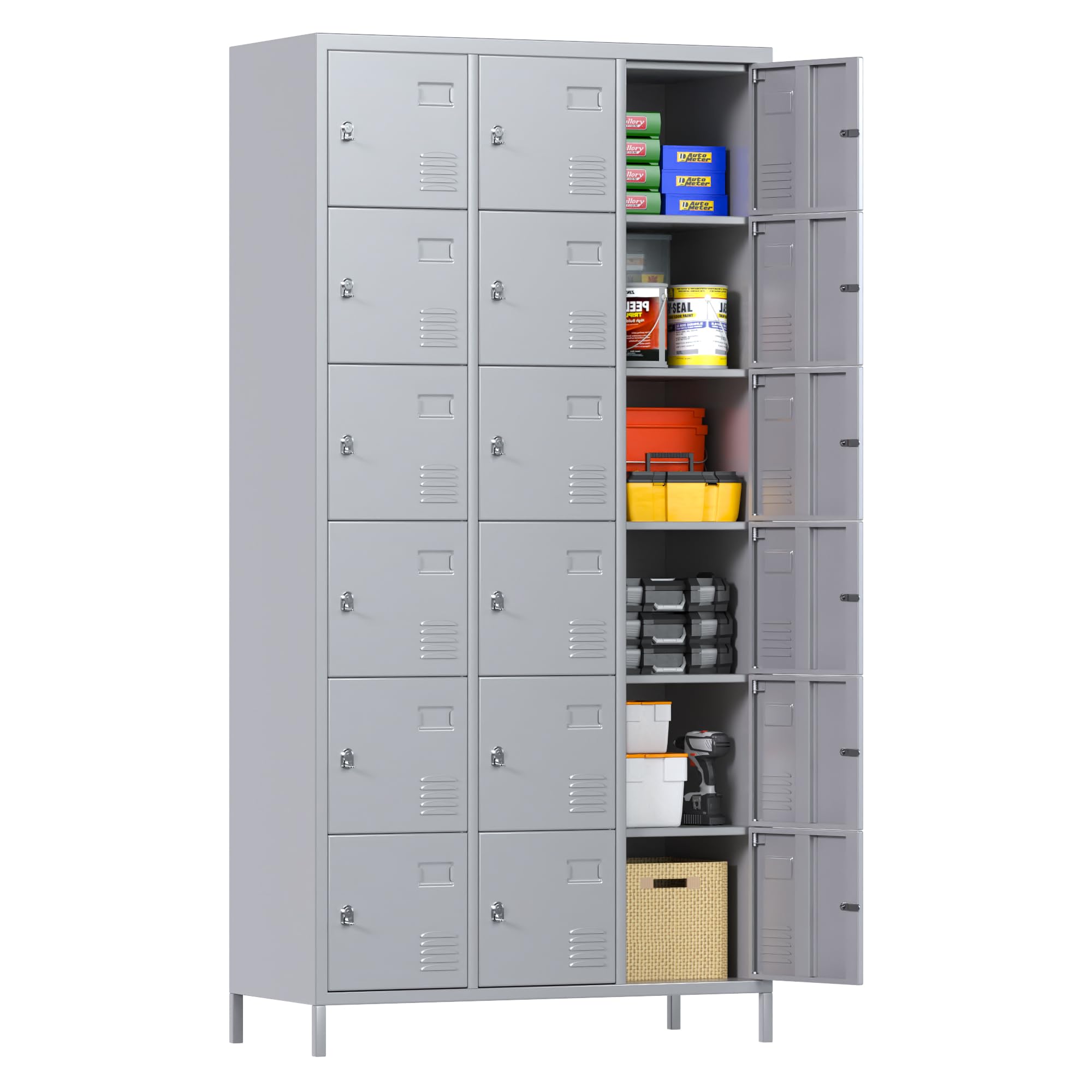 SUPEER Storage Locker Combination, 18 Doors Industries Metal Locker for School Office Gym Home Employees Staff Sundries Room W35.43*D15.7*H72(Gery)