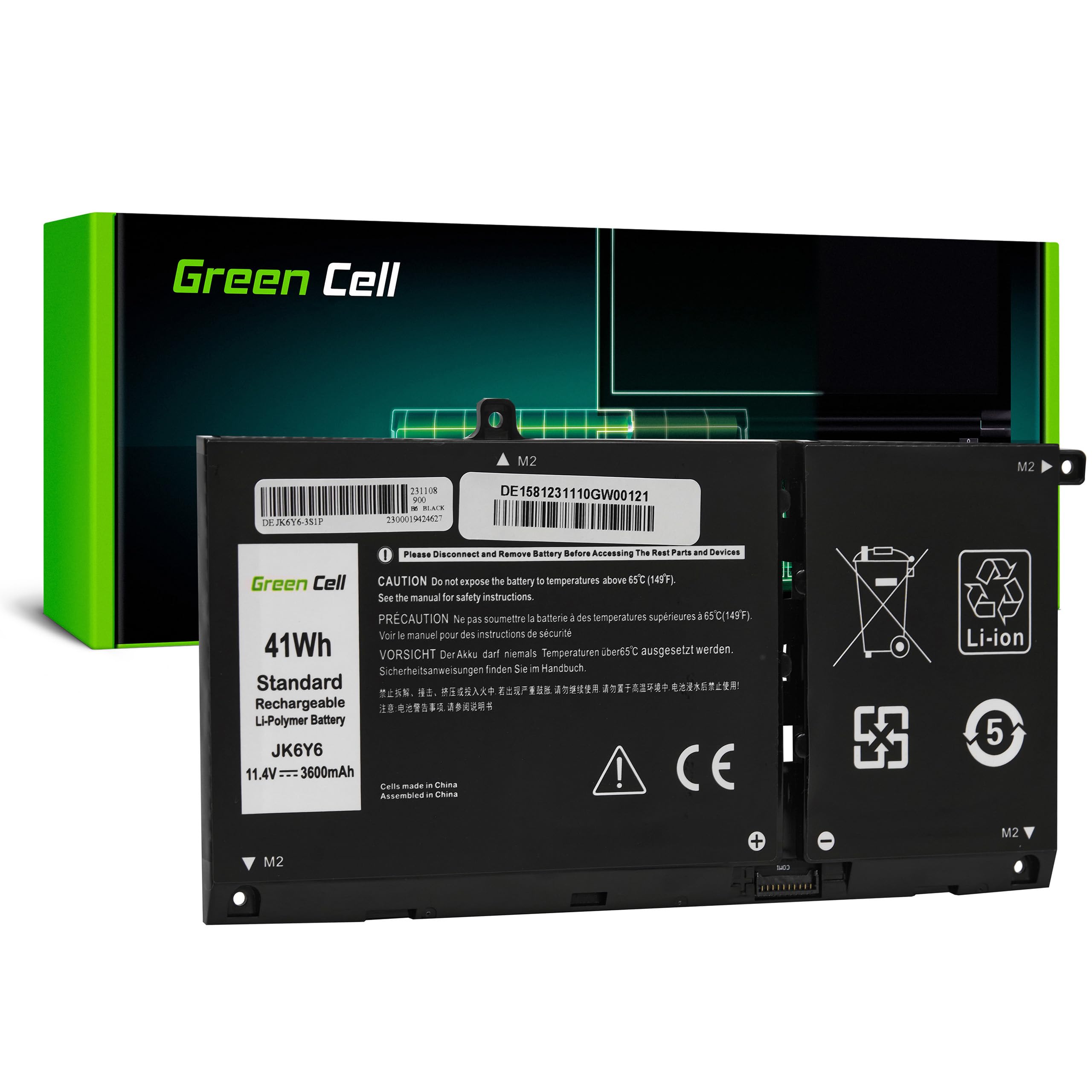 Green Cell Batteria JK6Y6 per Dell Inspiron 13 5300 5301 14 5401 5402 5408 5409 7406 Silver 15 5501 5502 5505 5508 Latitude 3120 3510 Vostro Laptop (3600mAh 11.4V Nero)