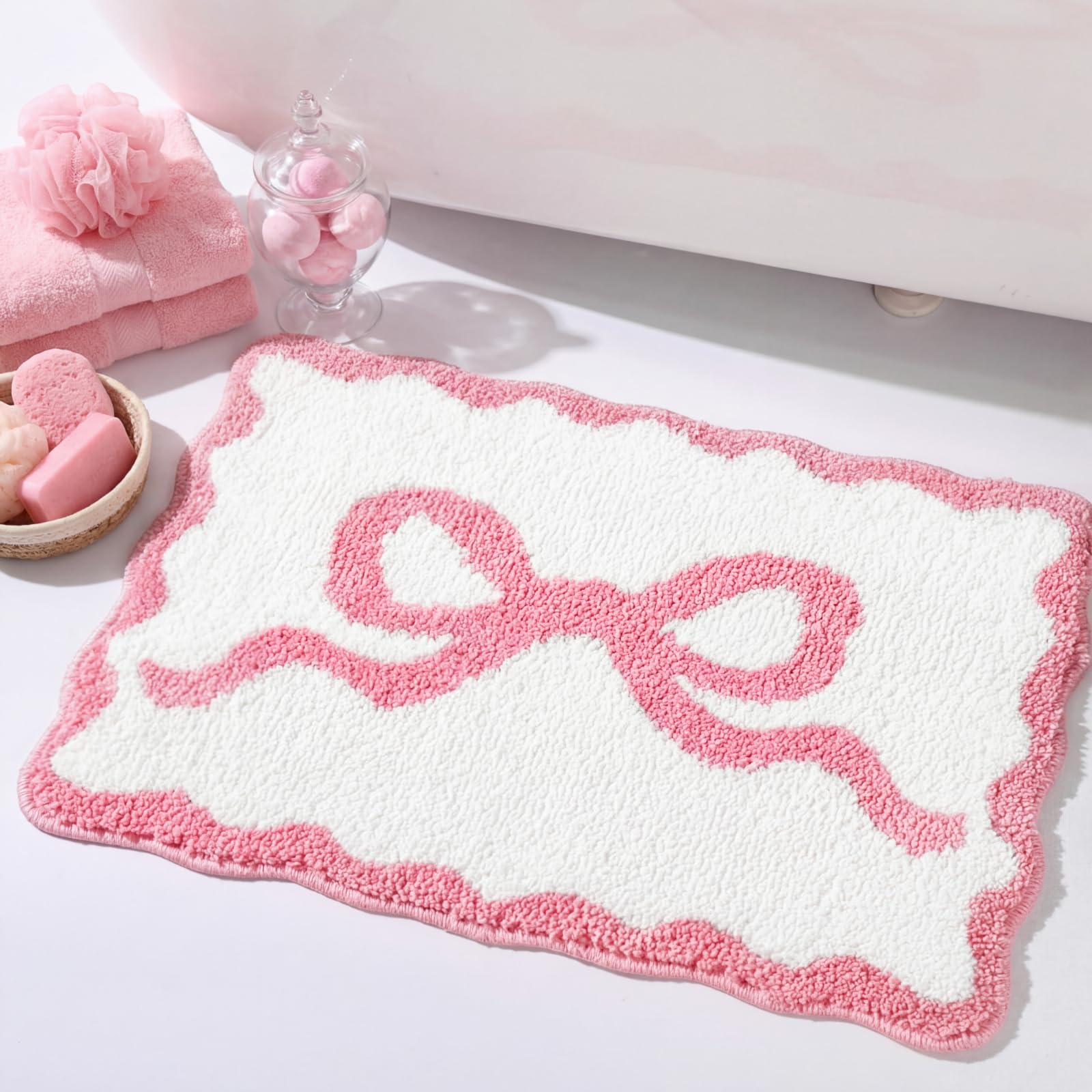 Tinideya Pink Bow Bathroom Rug