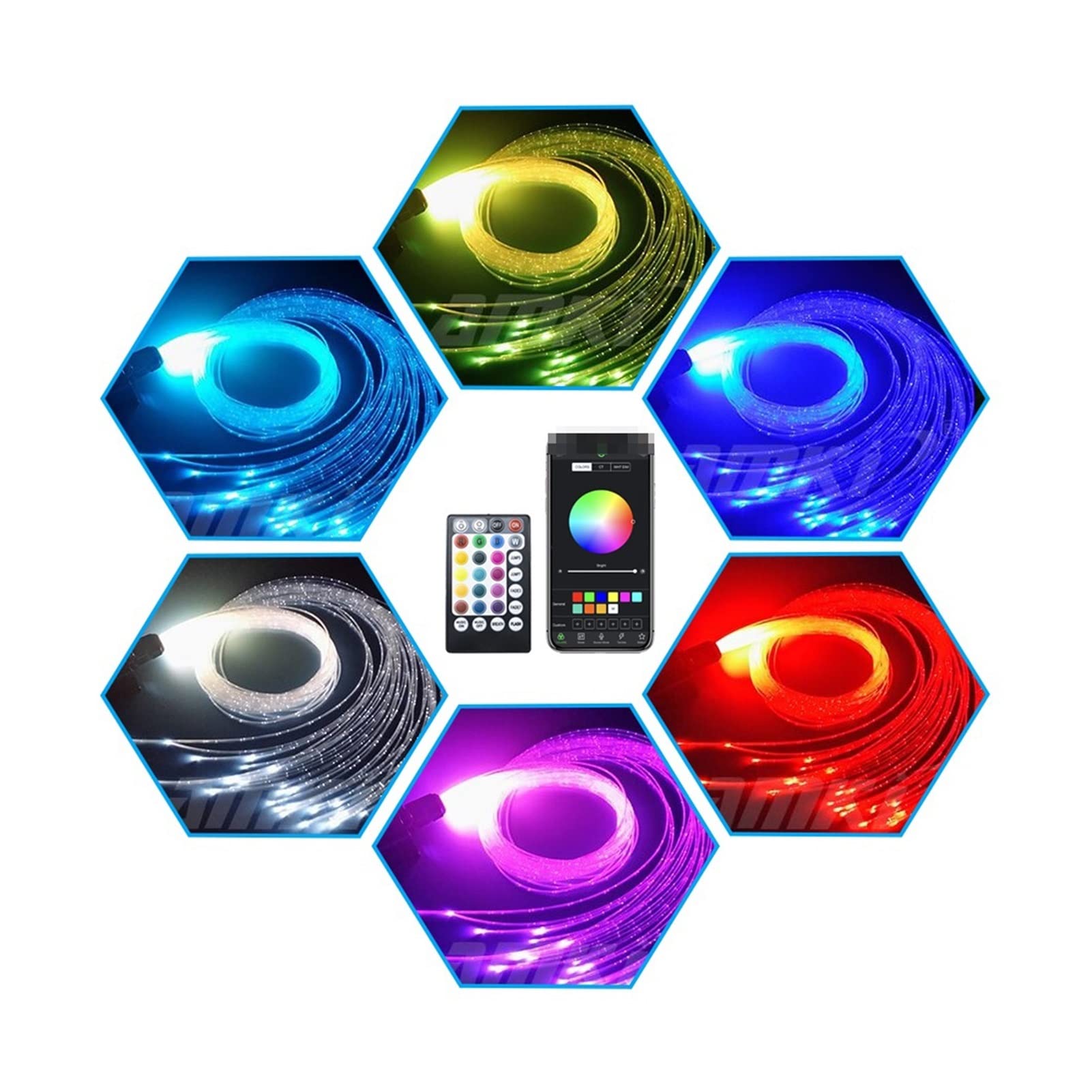 Luces Interior Coche, 1 6w rgbw Luz de fibra óptica Control Bluetooth Sparkle Flash Point Fibras 300PCS 3M Sensor Sparkle Iluminación for Bar Home Kid Regalo ,Para coche, techo, dormitorio(300pcs 1.0m