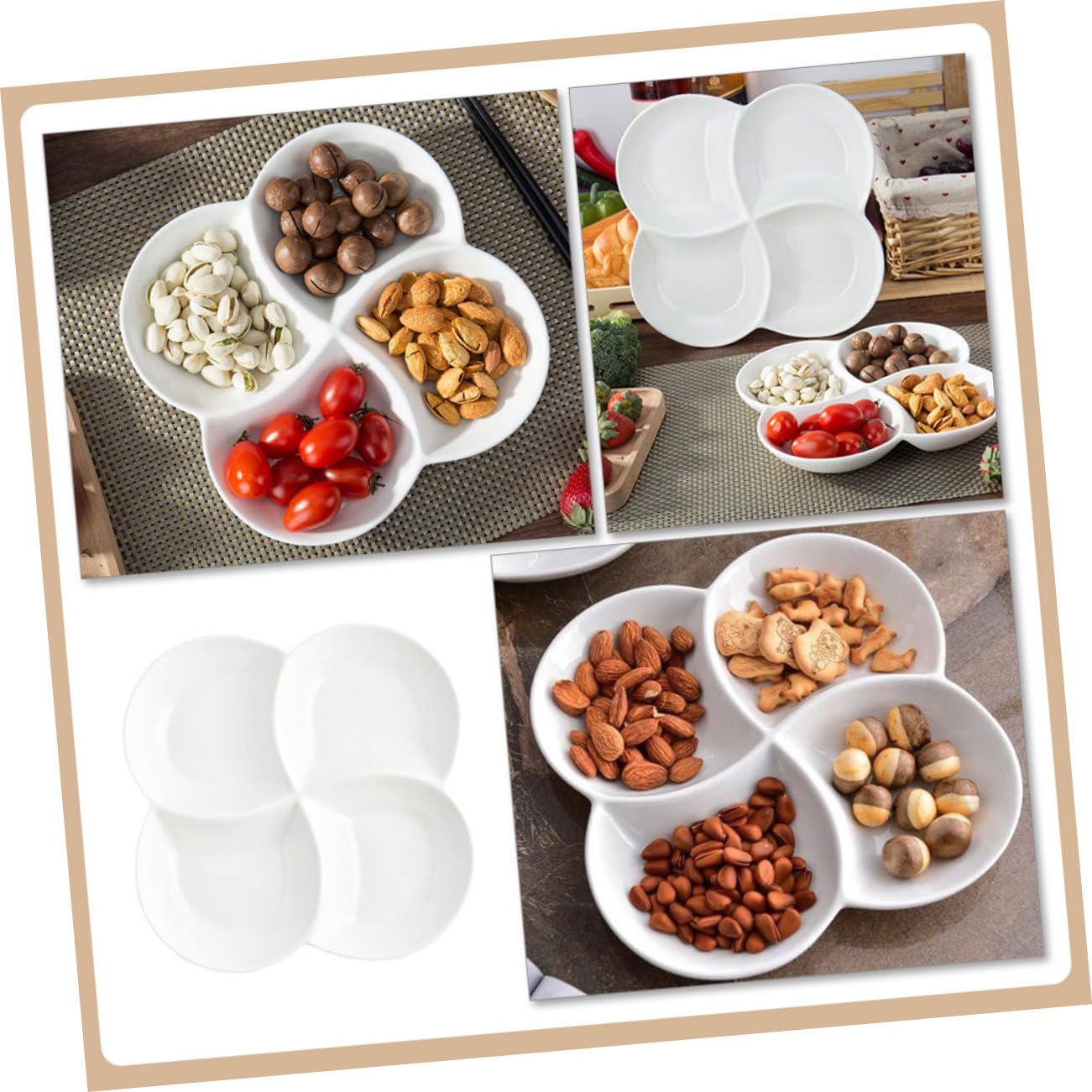Plateau-Repas Compartimenté en Céramique Blanc à 4 Compartiments