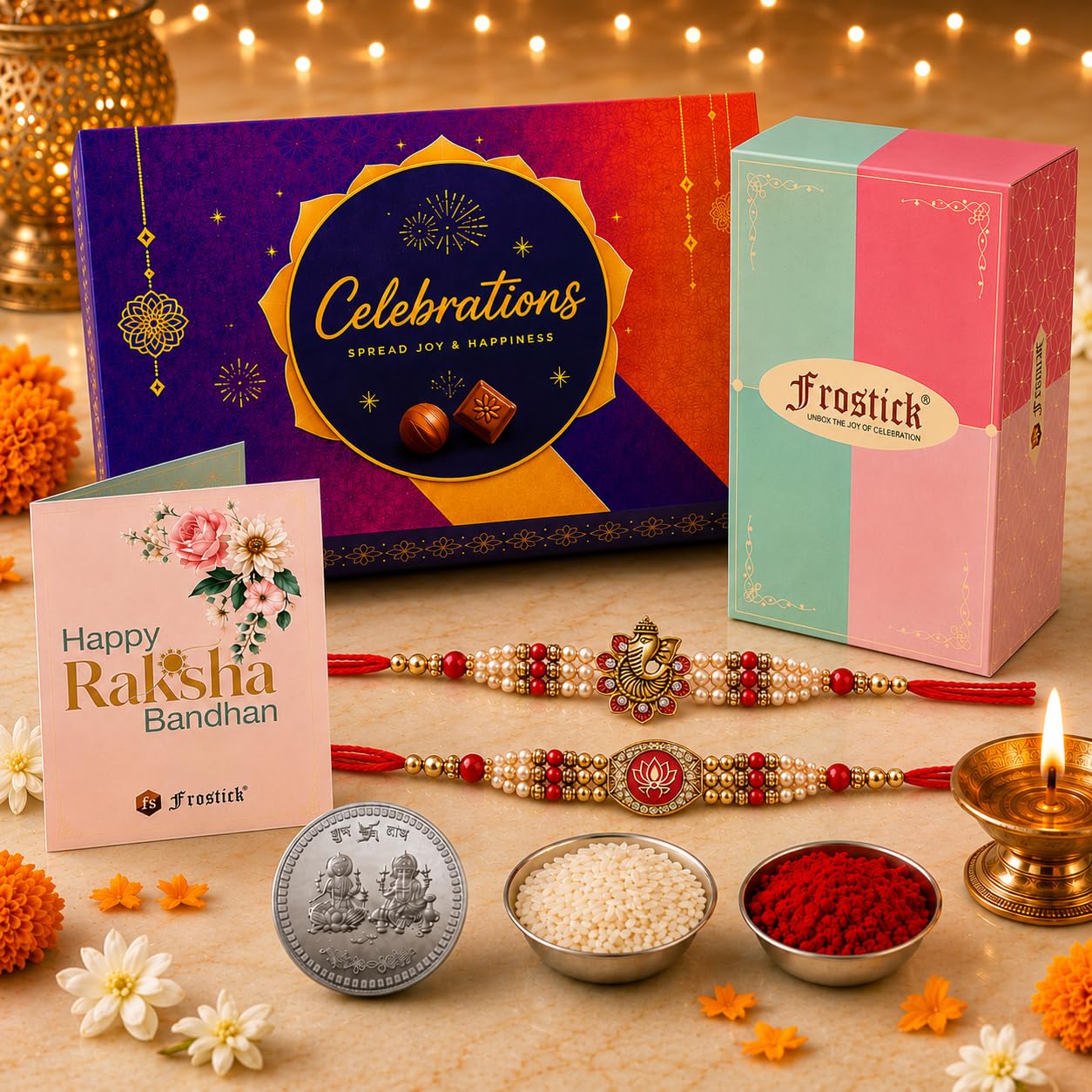 Frostick Rakhi For Brother With Chocolate Combo,Setof 2 Premium Rakhi For Brother,Gift for Brother, Ganesha Rakhi Krishna Rakhi for Bhaiya/Bhai/with Cadbury Celebration Chocolate Pack Pair Couple Rakhi-image-43