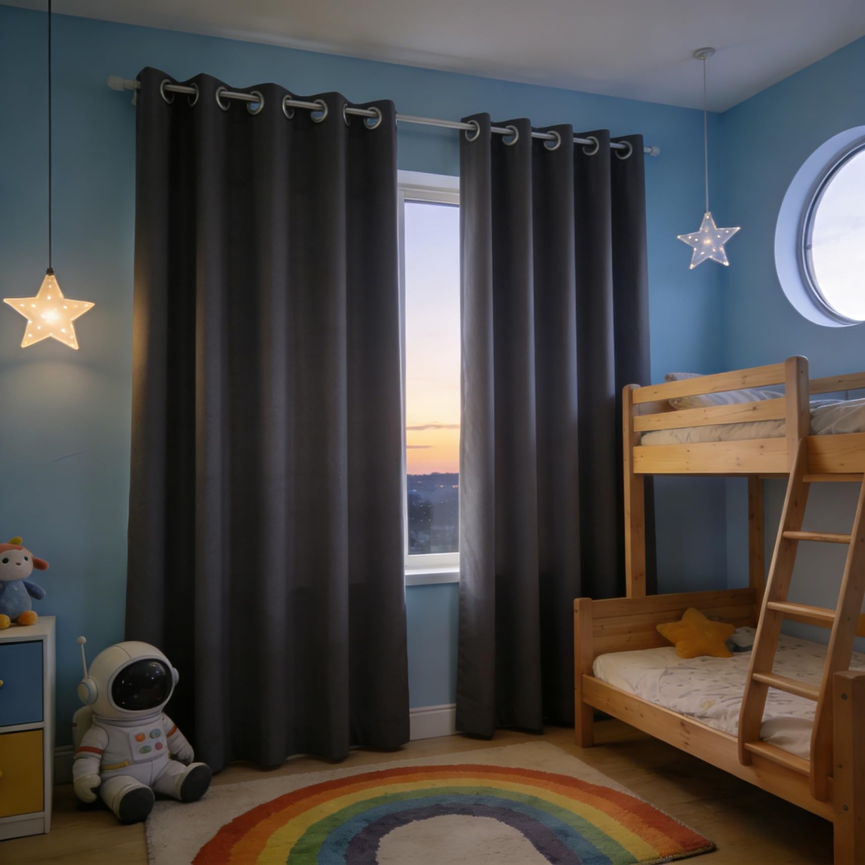 Rideaux thermique 260x265 cm gris foncé anti-froid pour salon