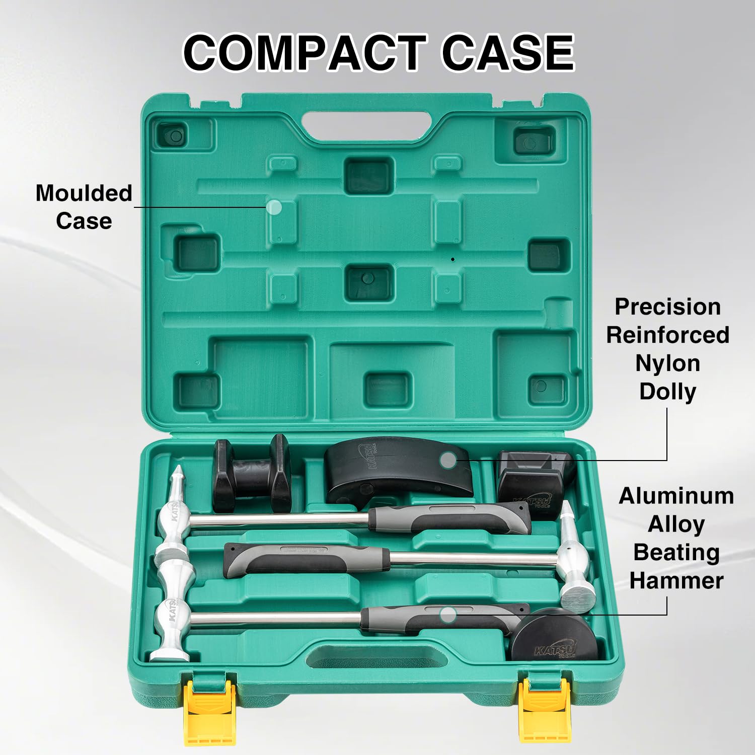 KATSU Tools Set di 7 attrezzi professionali per riparazione ammaccature, in lega di alluminio, carrelli in nylon, leggeri, per la rimozione di ammaccature e carrozzeria, 454232