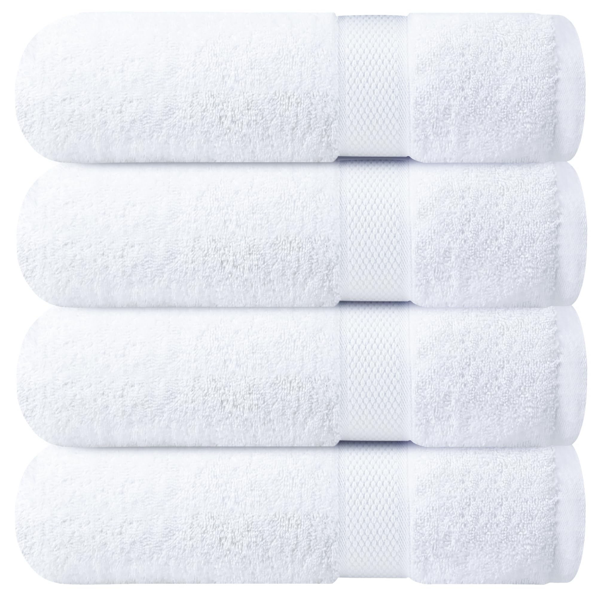 Infinitee Xclusives Luxury 100% Ring-Spun Cotton White Bath Towels Set of 4 (27x54 inches) – Soft, Absorbent & Quick-Drying Towels for Bathroom, Gym, Spa & Hotel Use (Brilliant White, Bath Towels)
