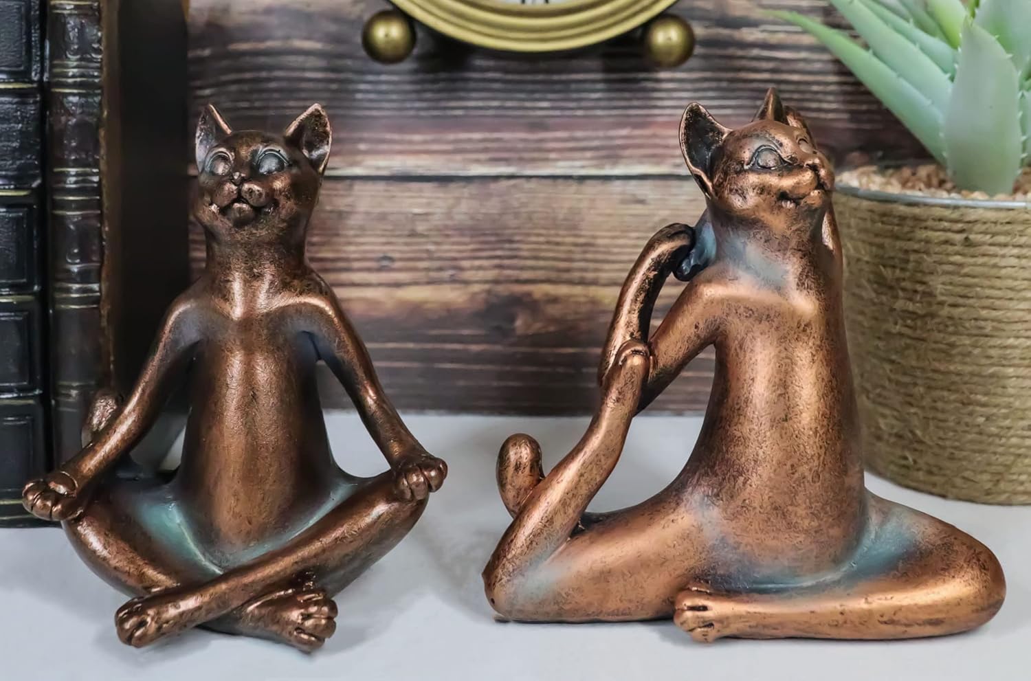 Ebros Stretching Yoga Cats Statue Set of 2 Zen Cats in Lotus Meditation