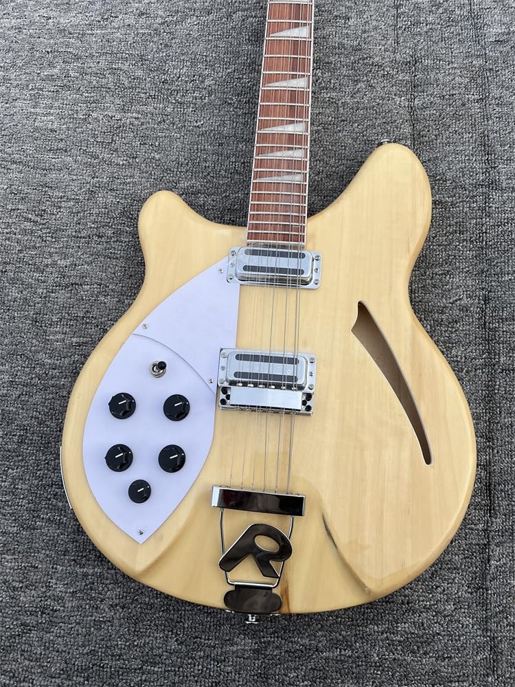 Guitarra eléctrica personalizada de 12 cuerdas, cuerpo tilo 360, diapasón palisandro, pieza trasera 'R', color natural