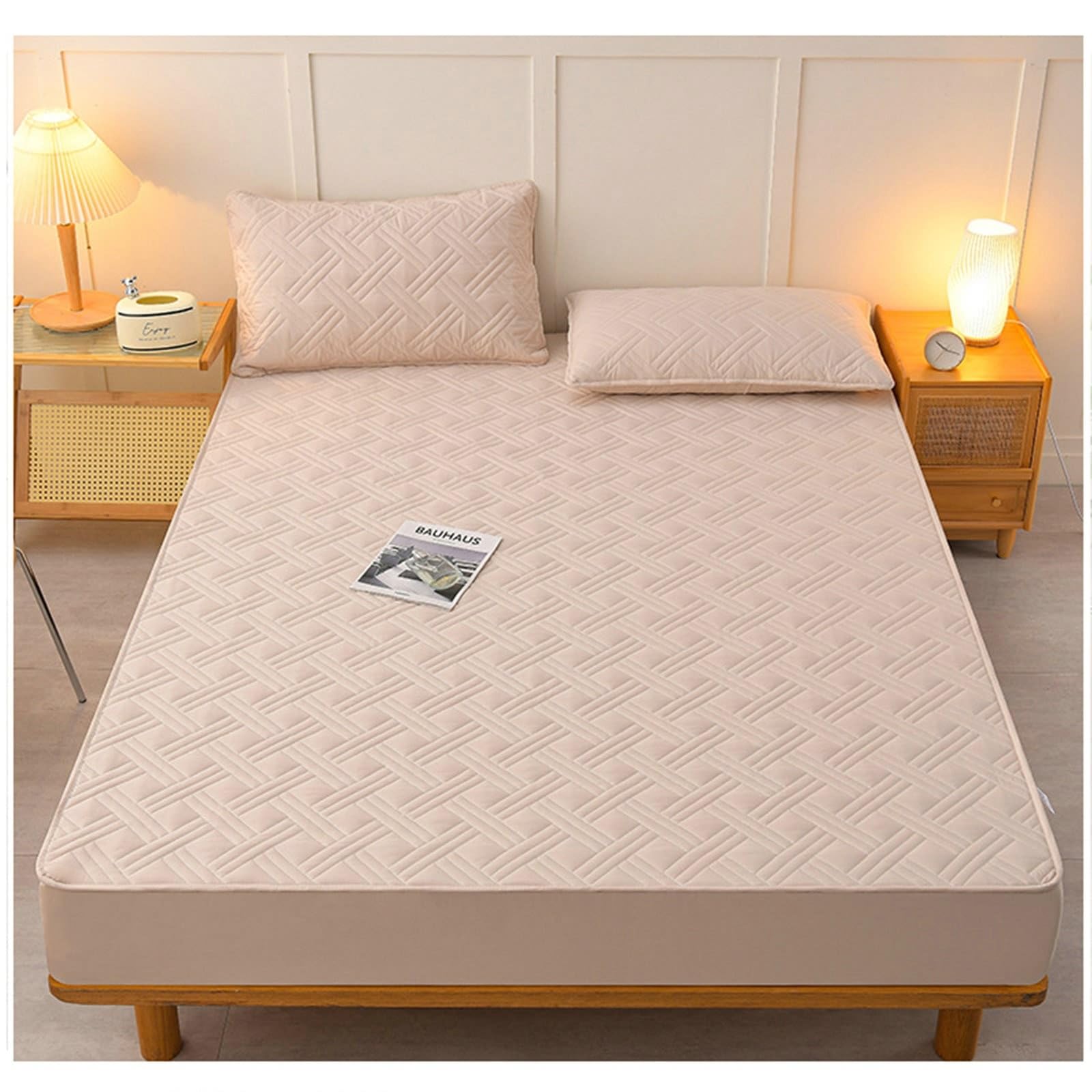 AMDXD Betttuch 180x200cm Warm, Spannbettlaken Einfarbig Khaki Schlafkomfort, Polyester Baumwolle Tagesdecken Unterbett als Schutz für Boxspringbett & Topper