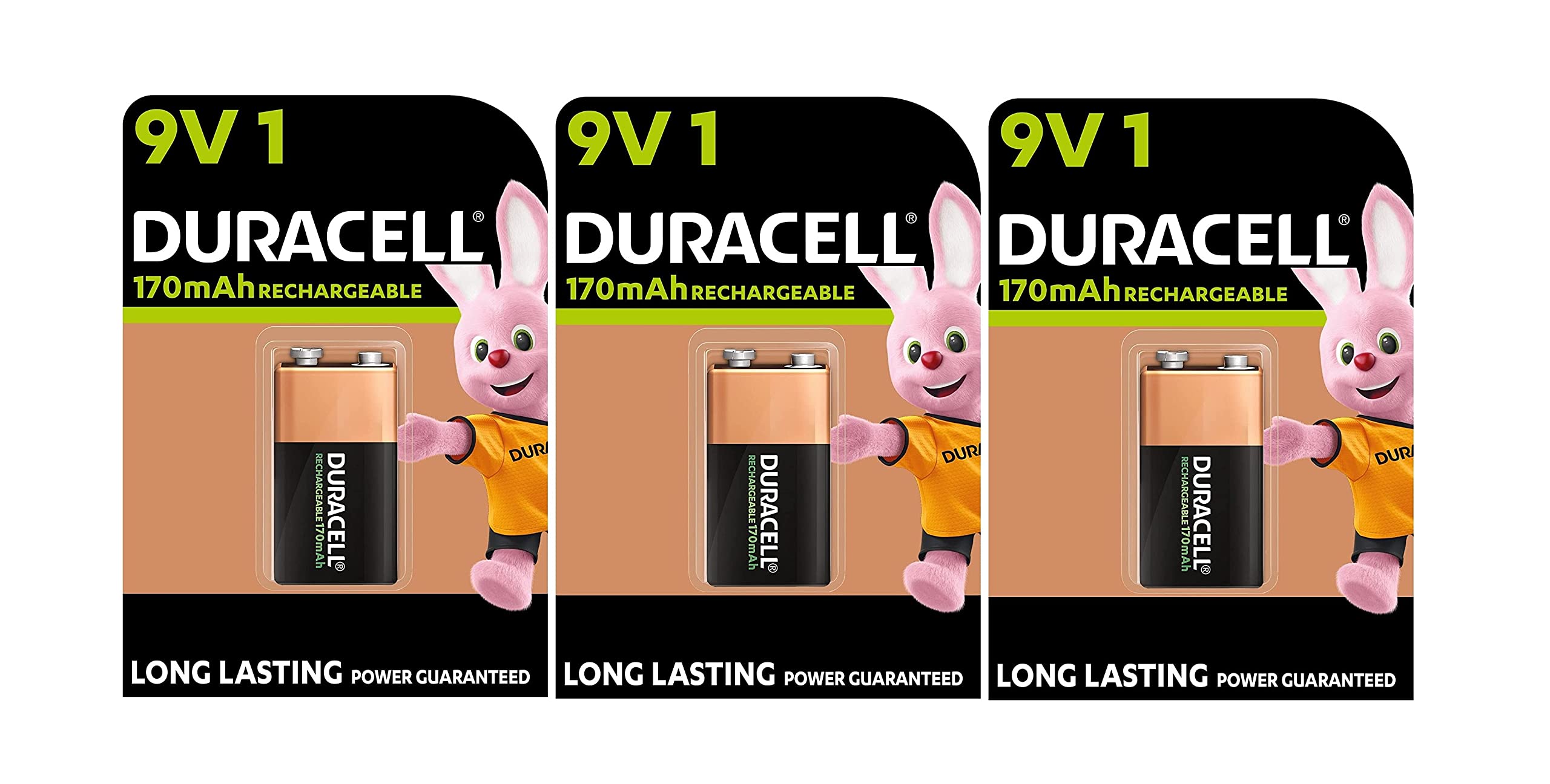 3 piles Duracell 9 V rechargeables 170 mAh (3 ampoules de 1 batterie)