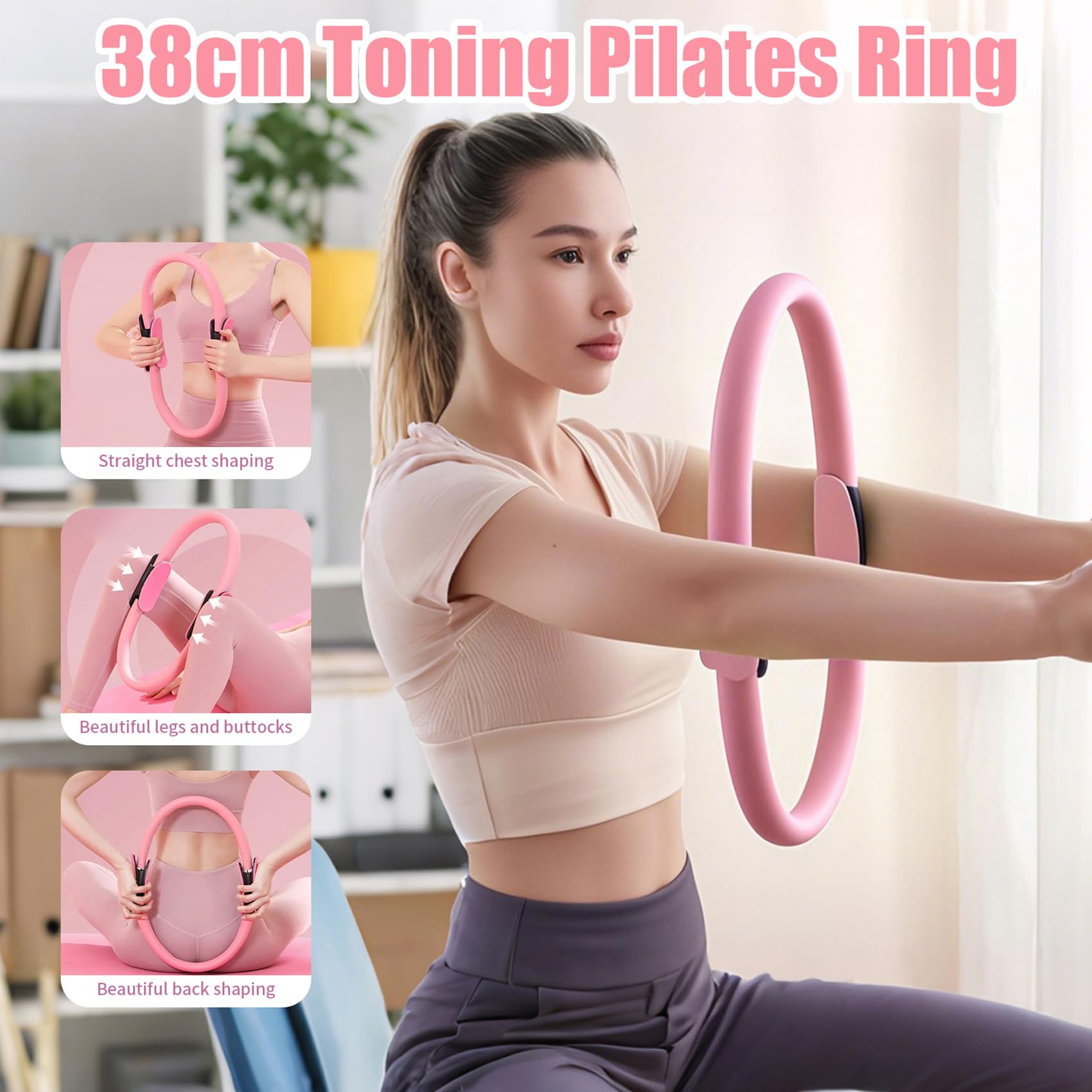 Generisch Pilates Equipment, Pilates Ring and Ball Set: Yoga Ring, Ball, 3pcs Booty Bands, for Full-Body Toning Stretching & Strength Training