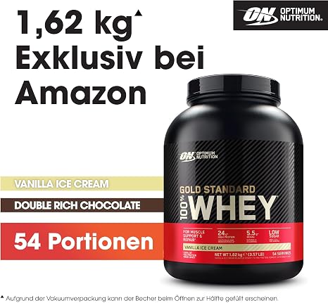 Optimum Nutrition Gold Standard 100% Whey Protein Powder Vanilla Ice Cream Flavour 1.62 kg 54 Servings