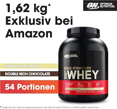 Optimum Nutrition Gold Standard 100% Whey Protein Powder Vanilla Ice Cream Flavour 1.62 kg 54 Servings