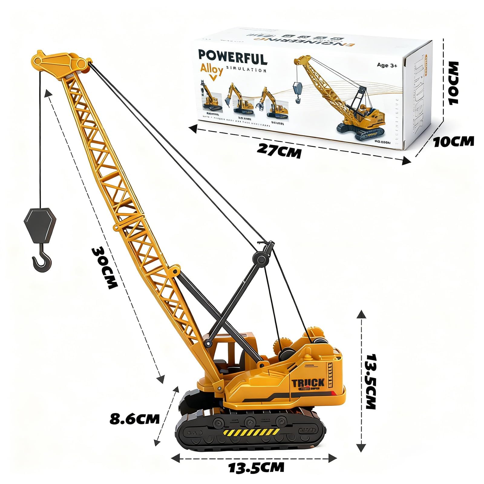 Hymaz Grue en métal ABS moulé sous pression, véhicules de construction en métal avec bouton de levage manuel, jouet pour garçons de 3 à 8 ans, 9 à 12 ans, convient comme cadeau de Noël et