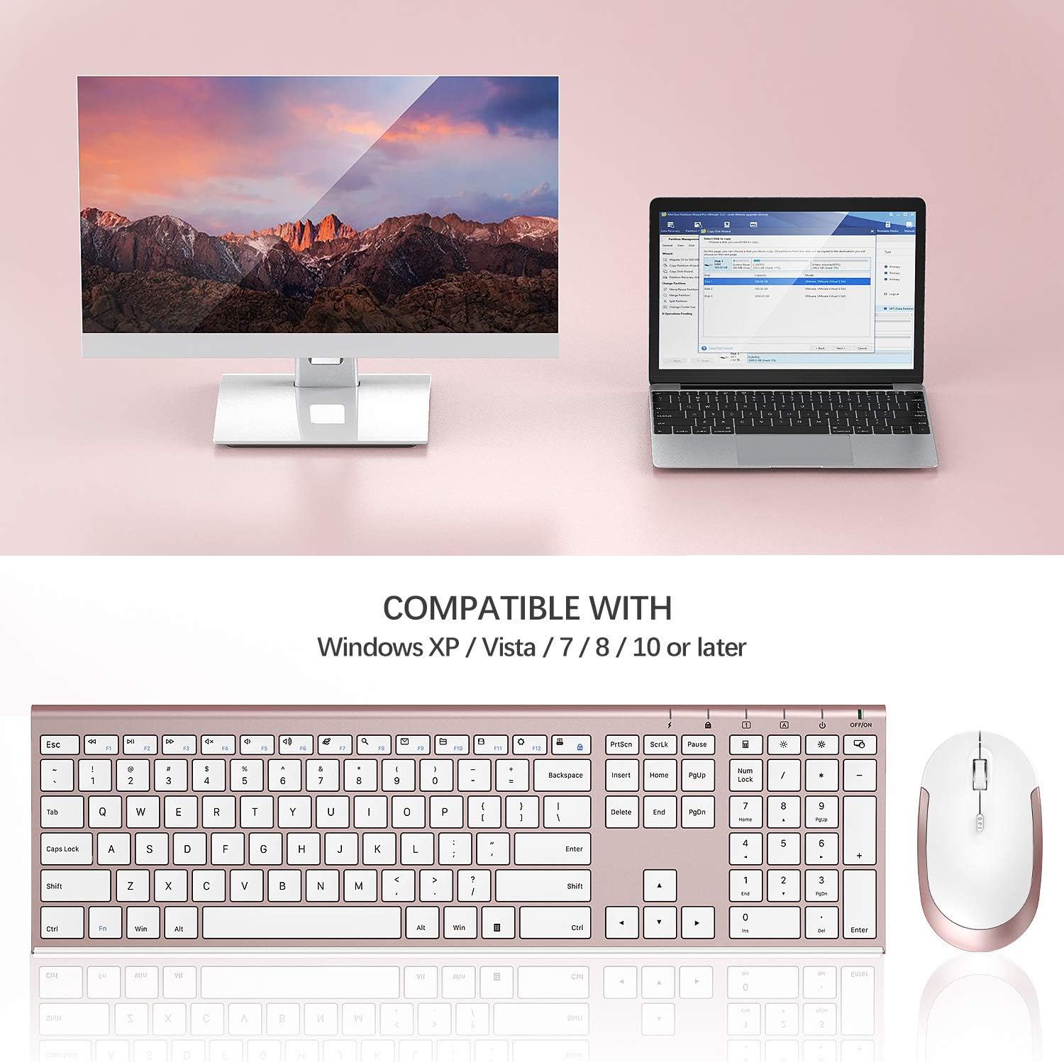 Black Friday - 80% OFF Wireless Keyboard and Mouse, Vssoplor Rechargeable 2.4G USB Slim Full-Size Keyboard Mouse Combo with 2 in 1 Nano USB Receiver for Windows XP/Vista/7/8/10 Laptop Desktop Notebook-White and Rose Gold Super Deal Product Wireless Keyboard and Mouse, Vssoplor Rechargeable 2.4G USB Slim Full-Size Keyboard Mouse Combo with 2 in 1 Nano USB Receiver for Windows XP/Vista/7/8/10 Laptop Desktop Notebook-White and Rose Gold