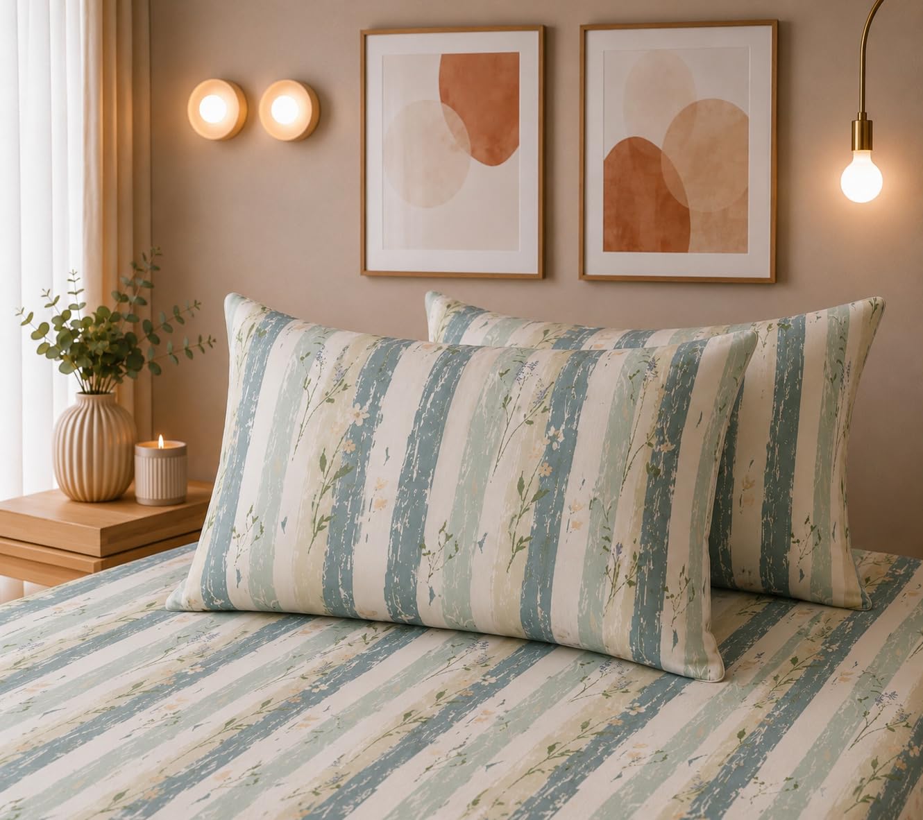 THE HOME STYLE Super Soft Glace Cotton King Size Printed Pillow Covers ll Pillow Cases ll Set of 2 Piece- 18"x 28" Inches (Willow Florelle)