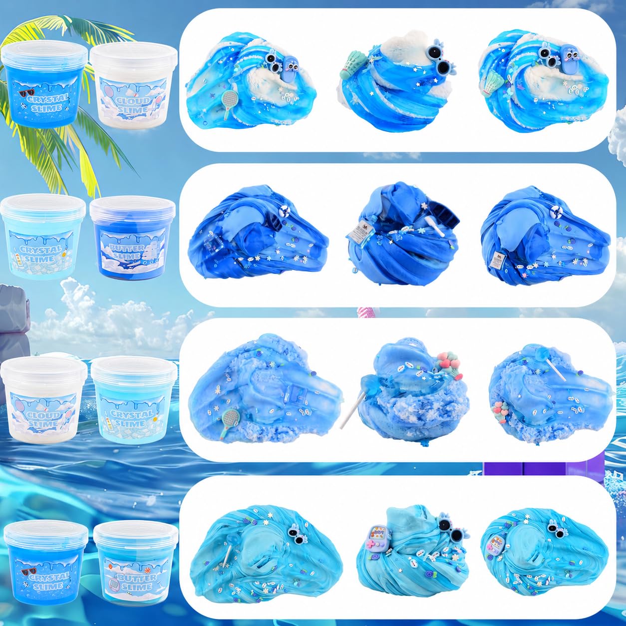 6er Slime Set für Kinder, 6 x 60 ml blaues Schleim Spielzeug mit Cloud Slime