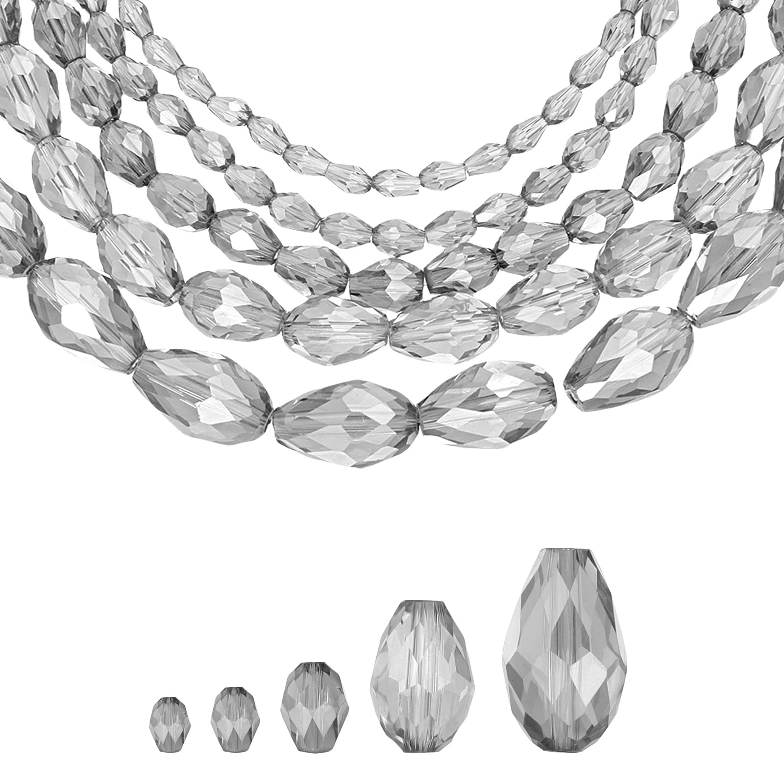 sourcing map 328 PCS Teardrop Crystal Glass Beads, 3x5mm Faceted Shape Crystal AB for Necklace Bracelet Earrings DIY Jewelry Crafts Making Supplies, Transparent Gray โ image 1