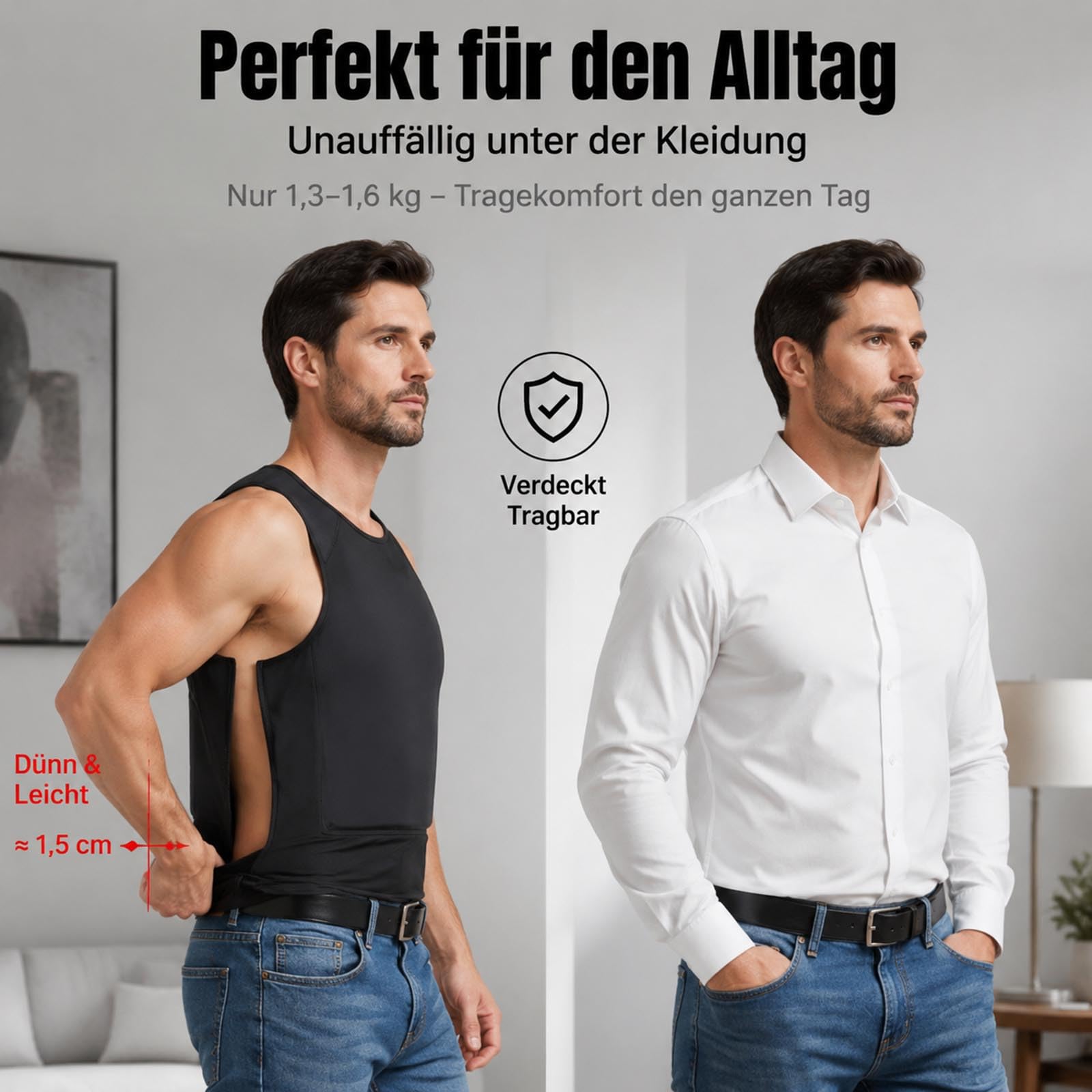 Kugelsichere Weste Level IIIA – Leichtes, Verdecktes Schusssichere Weste mit UHMW-PE Einsätzen, Schutz Vorne & Hinten,Schwarz,XL