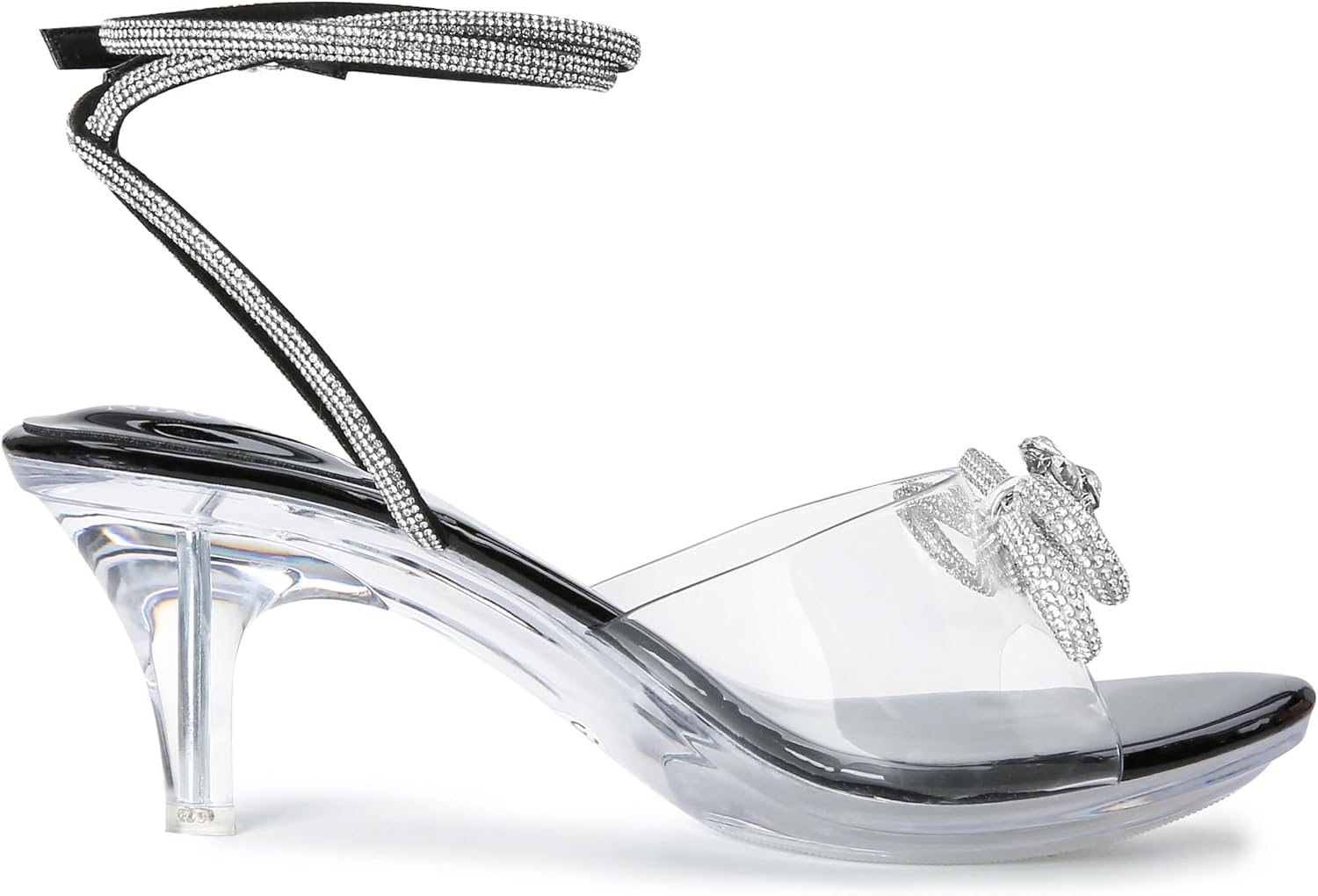 NBUUNBU Rhinestone Bowknot Strappy Clear Heels for Women - Ankle Strap Platform Sandals With Transparent High Heel - Sexy Crystal Slingback Stiletto Open Toe Comfy Party Wedding Shoes Mules Pump - Image 7