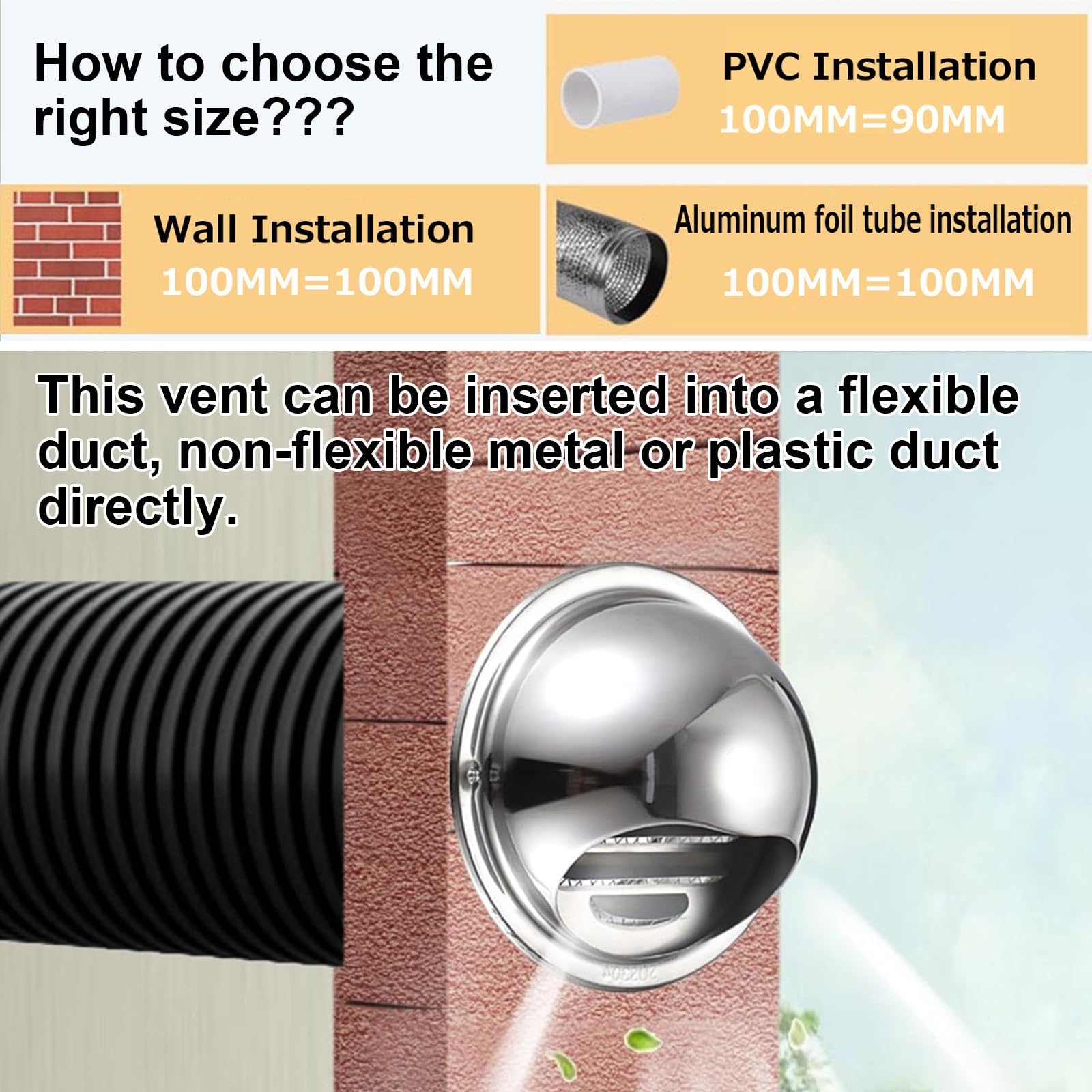Grilles De Ventilation Sphériques Avec Filet AntiSinsectes,Grille D'aération En Acier Inoxydable,Sortie D'évacuation Décoration Murale Bouches D'aération Hotte Circulation De L'air(200mm)