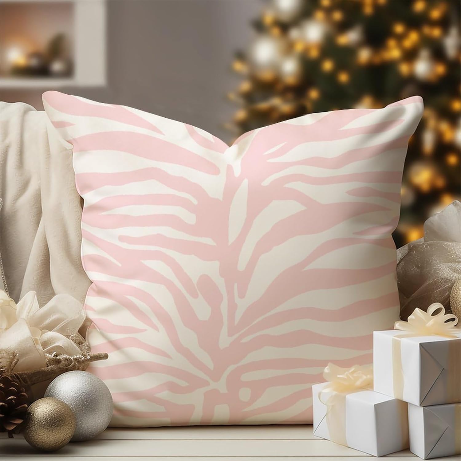 WoGuangis Throw Pillow Covers Tiger Print Light Pink Throw