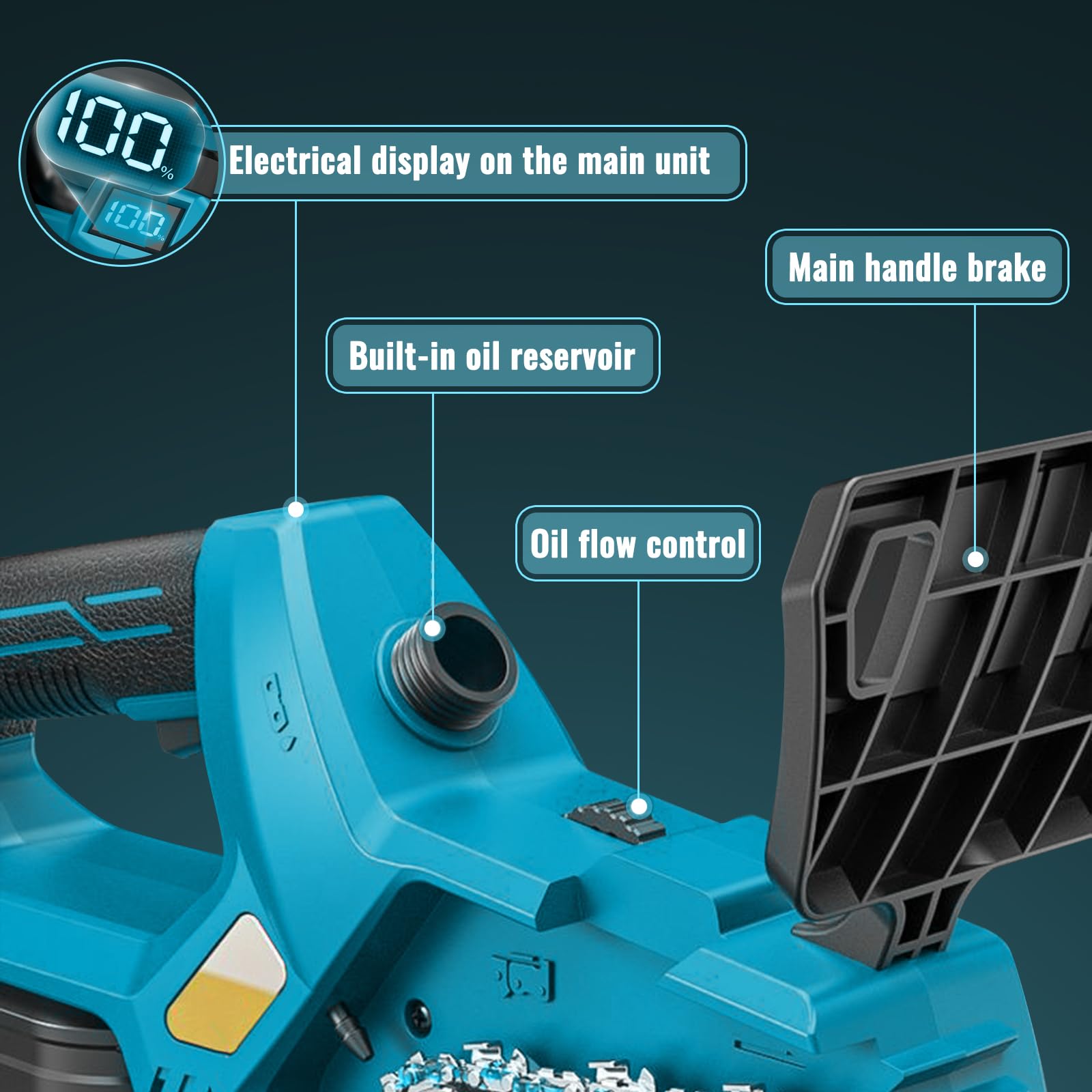 Akku-Kettensäge, 12 Zoll Elektrisch Kettensägen kompatibel mit Makita 18V | 1000W Bürstenloser Motor Akku Kettensäge, akkusäge Handkettensäge 30 cm, für Holzbearbeitung und Garten (ohne Akku)