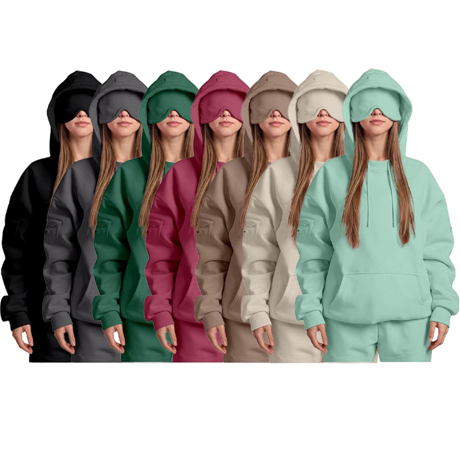 Générique Airplane Mode Travel Hoodie with Eye Mask, Travel Hoodie with Secret Pockets Womens, Sweatshirt Pullover for Flying Sleeping, Wearable Blanket Hoodies for Men Women Sleep