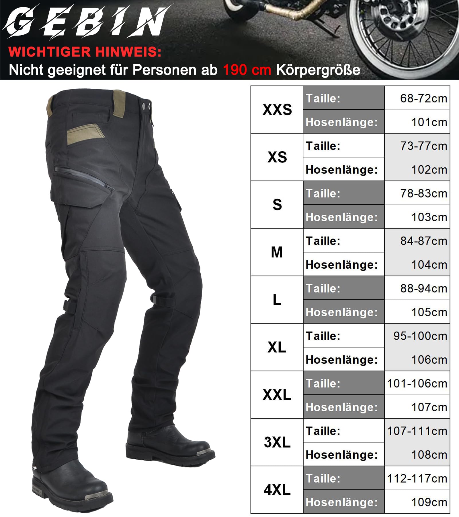 Motorradhose Herren mit Protektoren, Motorrad Jeans Herren, Atmungsaktiv Motorrad Biker Hosen, Motorrad Cargohose mit Abnehmbaren Schutz für alle Jahreszeiten