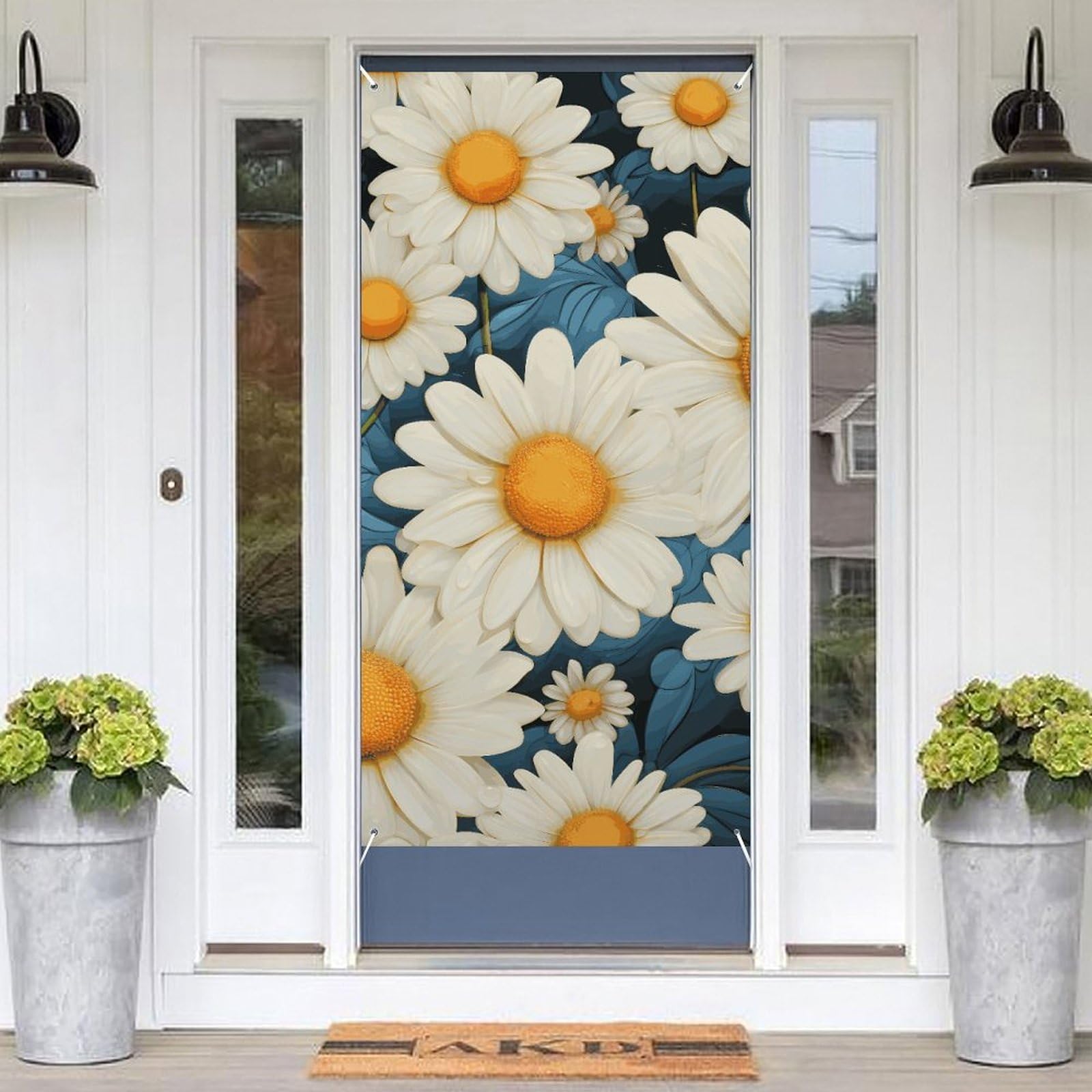 KLOPH Door Cover Decoration Welcome DoorBanner Porch Sign Photo Background Door Curtains for Doorway Privacy Window Curtain Daisy Porch Cover Indoor Outdoor Decor 70.9x35.4in