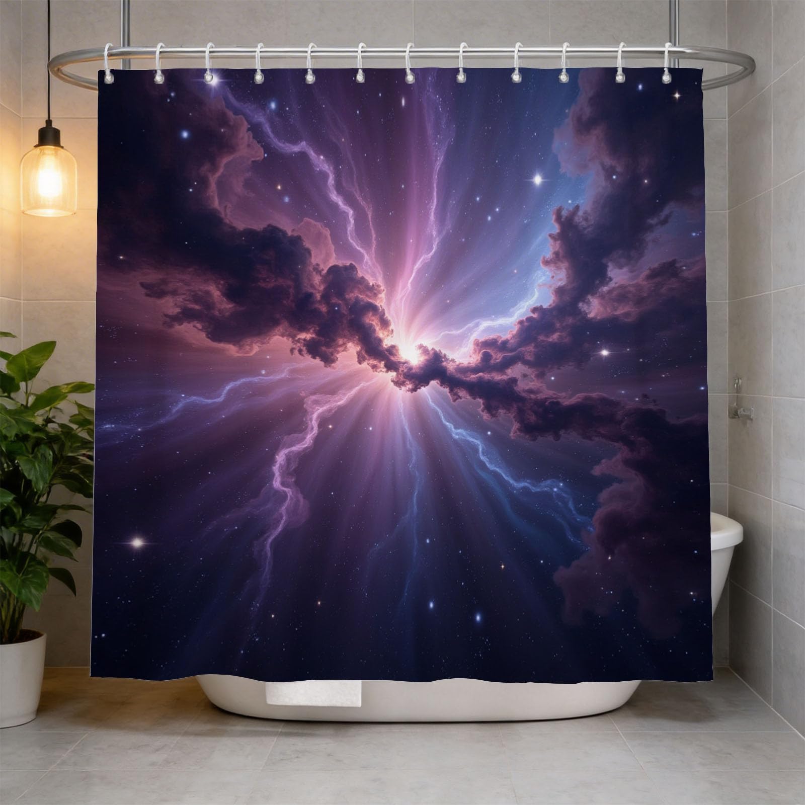 Hongduo 3D Blue Nebula Shower Curtain for Stalls Bathtubs Starry Bathroom Decor Shower Curtain Set Polyester Fabric Waterproof 120x180cm/48X71 Inch with Hooks