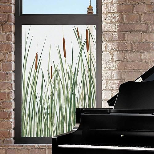 Miniatura 2 de Swamp - Película de privacidad para ventana  Fondo de plantas acuáticas de la naturaleza de hierba de caña Reseda, verde canela y blanco, 24 x 36