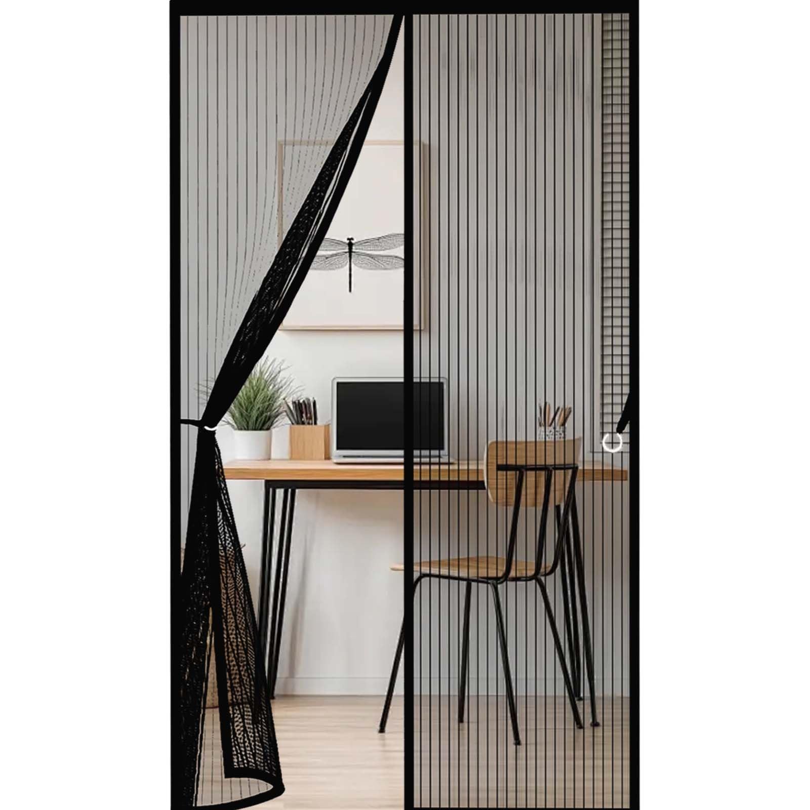 Feijdon Black Magnetic Screen Door 115 X 225 Cm Durable, Keeps Bugs Out, Kid And Pet Friendly Anti Mosquito Fly Curtain Door Screens Nets Hundreds Of Sizes, Lets Fresh Air In,
