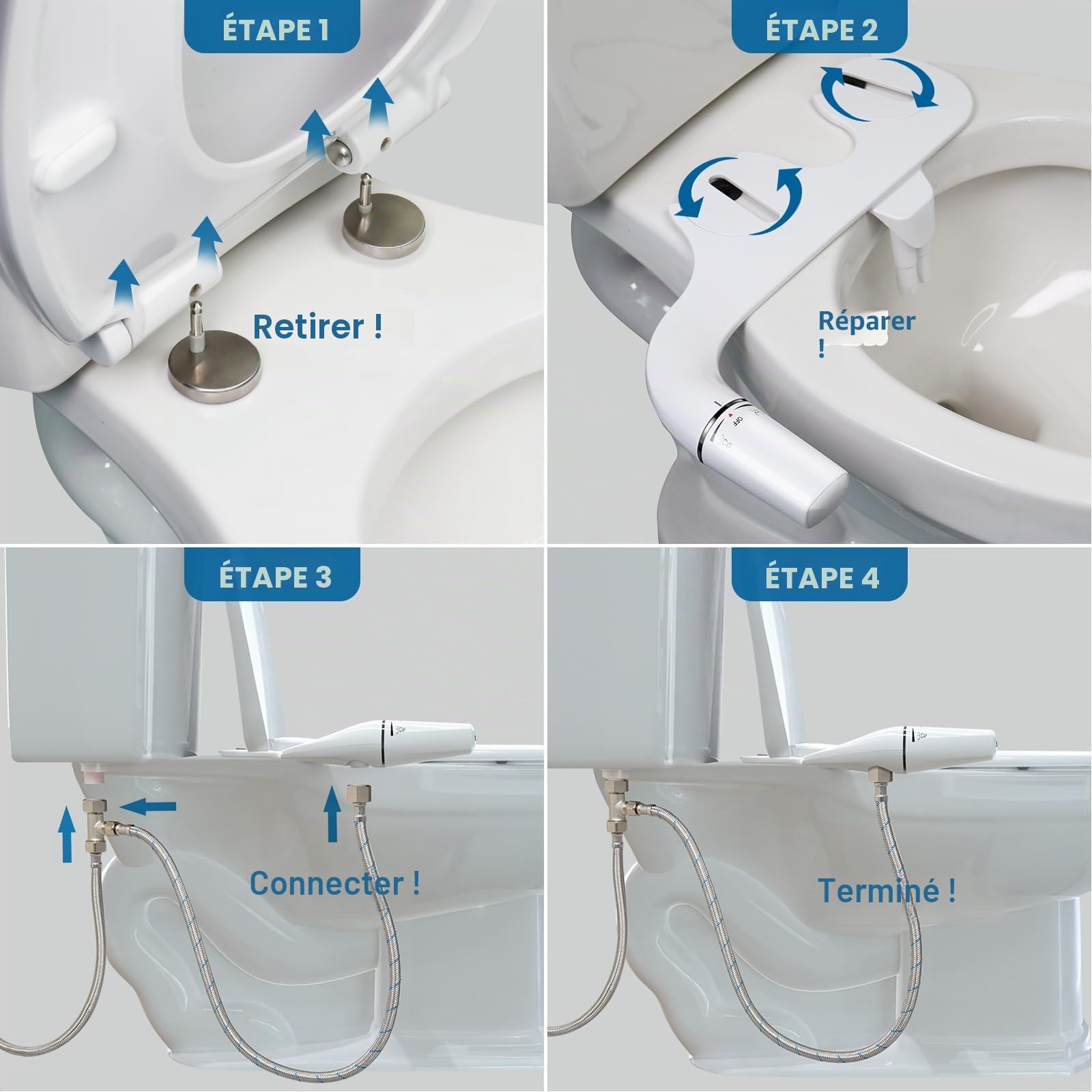 Ultra-thin Bidet Toilette WC, Kit Abattant WC Japonais Bidet De Salle De Bain, Pulvérisateur De Bidet Boku, Buse Rétractable（Anti-colmatage） Et Pression D'eau Réglable, Eau Froide, Blanc