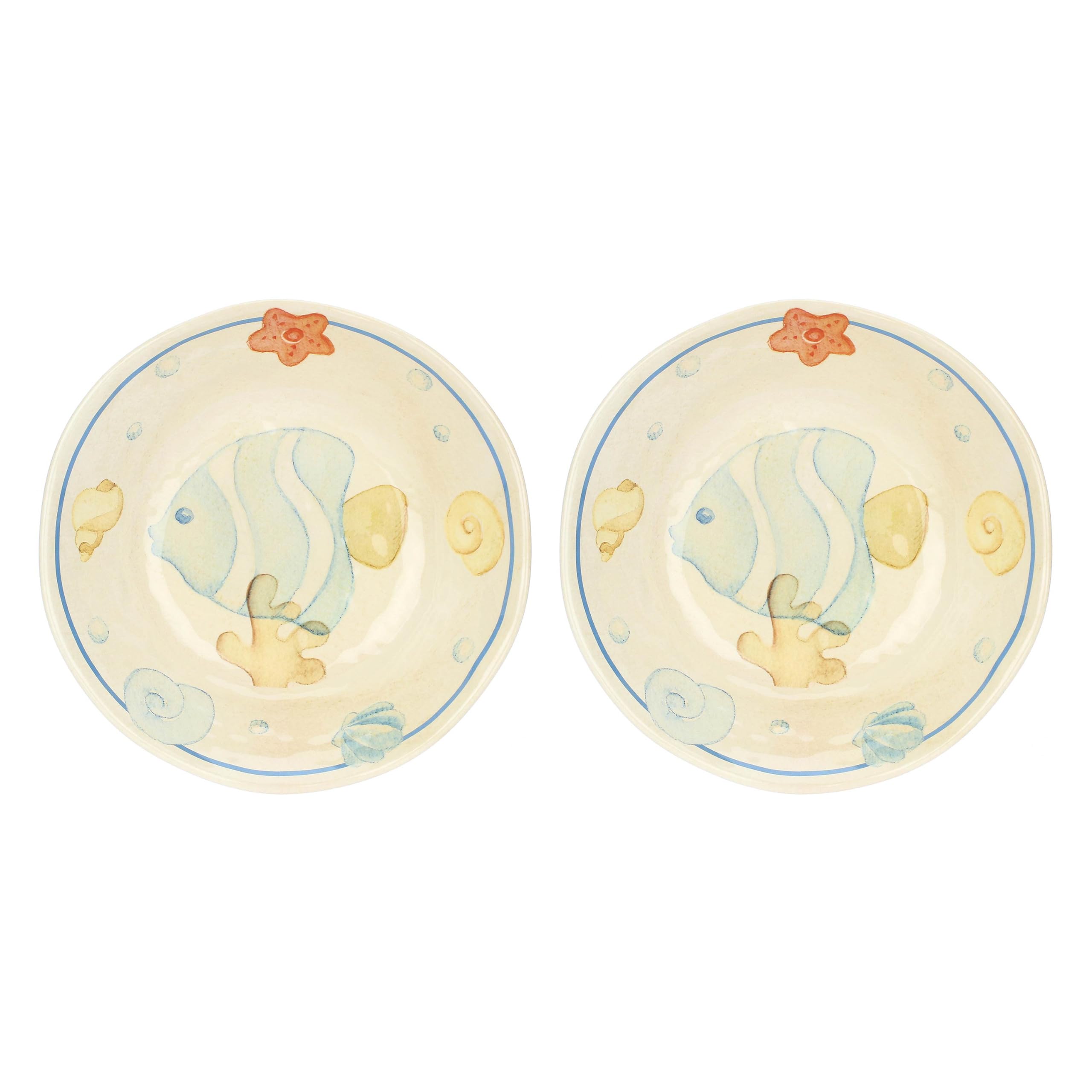 THUN, Set 2 Piatti Fondi in Melammina, Linea Mare da Amare, Idea Regalo per la Cucina, Ø 19.5 cm