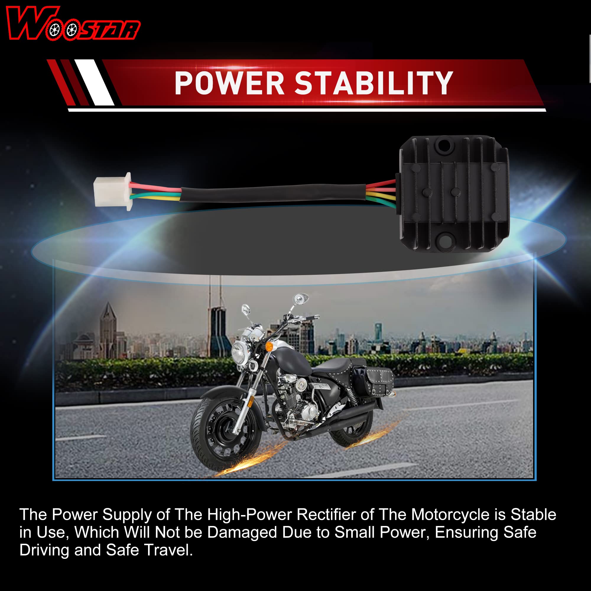 WOOSTAR AC Regulador Rectificador Moto 12V 4 Pines Reemplazo para CG 125cc 200cc 250cc GY6 125cc 150cc 200cc 250cc Taotao Lifan Scooter ATV Quad Dirt Pit Bike Go Kart Ciclomotor