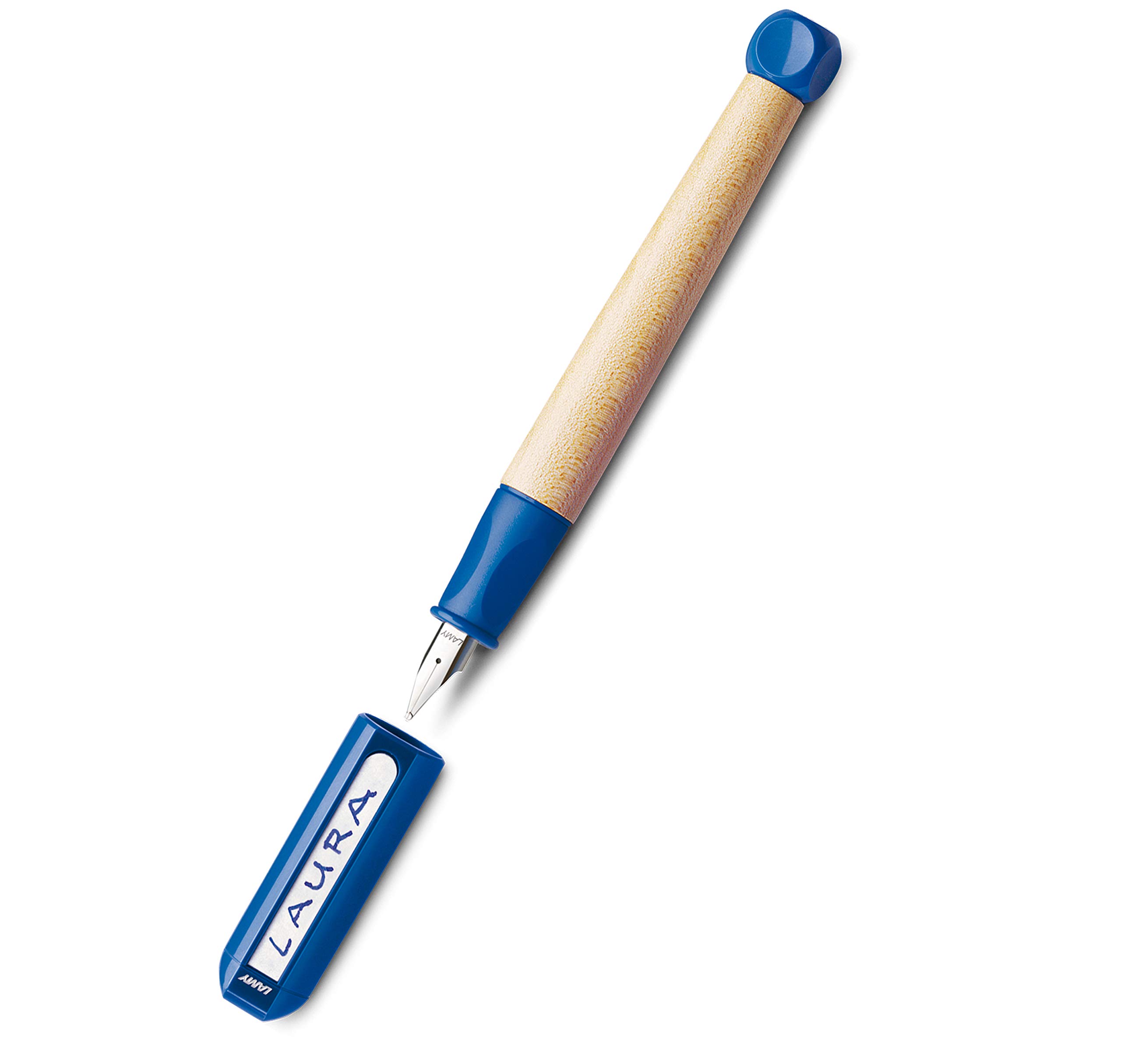 LAMY ABC 009 Stylo-plume en bois d'érable et plastique de couleur bleue, plume en acier poli, calibre de plume A (débutant) - Stylo plume + cartouches, bleu