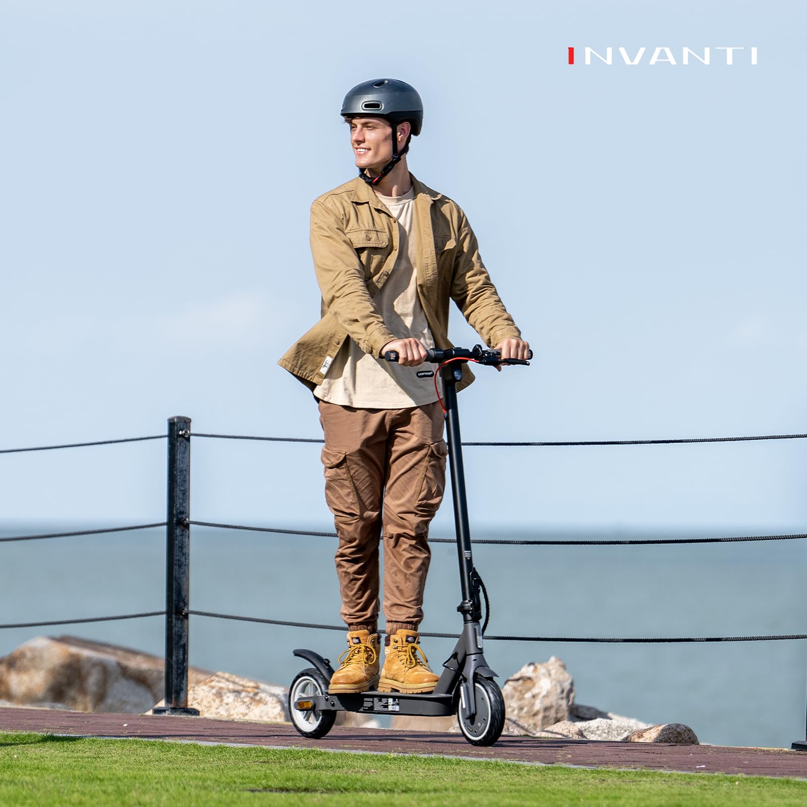 invanti e30 adult electric scooter, max 20miles & 18 mph, 350w motor, turn signals, smart app, 8.5" solid tires, foldable commuter electric scooter for adult with rear suspension and dual brakes