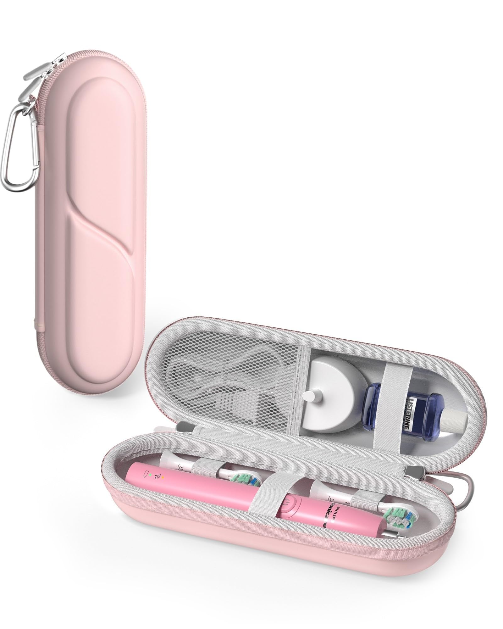 ProCase 歯ブラシケース 携帯用 コンパクトな旅行用 EVA製 Oral-B Philips対応 - ピンク | 電動歯ブラシケース,アクセサリー収納付き,多機能,軽量,耐久性,持ち運び便利,出張や旅行に
