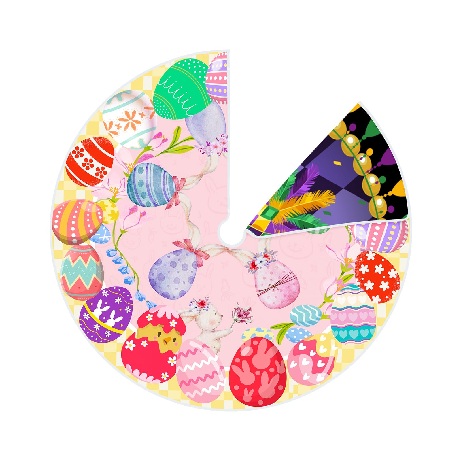 Sozize 15 Inch Mini Tree Skirt Easter Tree Skirt Small Double Sided Mat with Masquerade Mask Feather Easter Bunny Eggs Pattern Christmas Tree Skirt