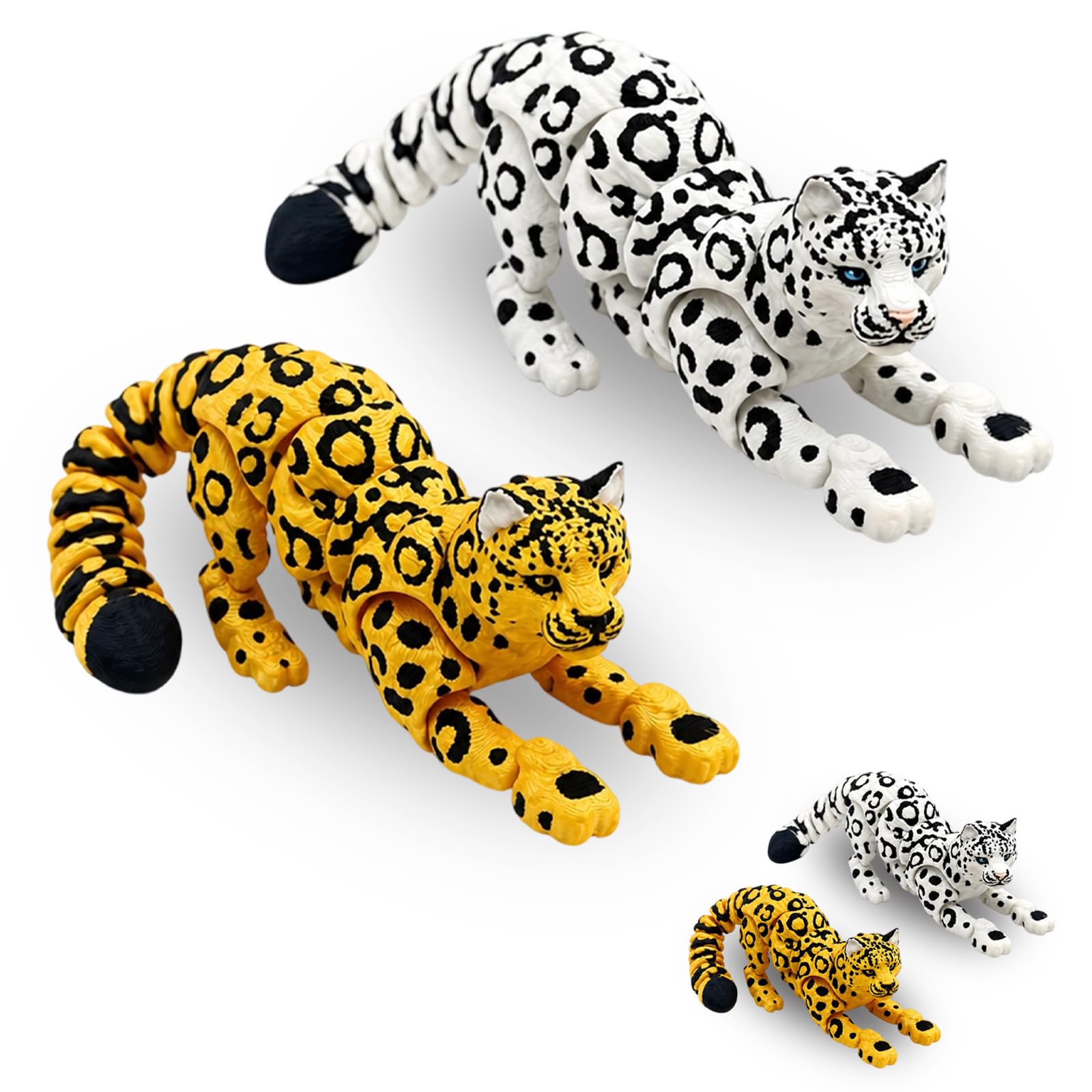 Wtoawgt 2-Piece 3D Printed Animals, Articulated Feline Figure, Fidget Toy with Snow Leopard and Clouded Leopard, Poseable Collectible Art Model for Home and Office
