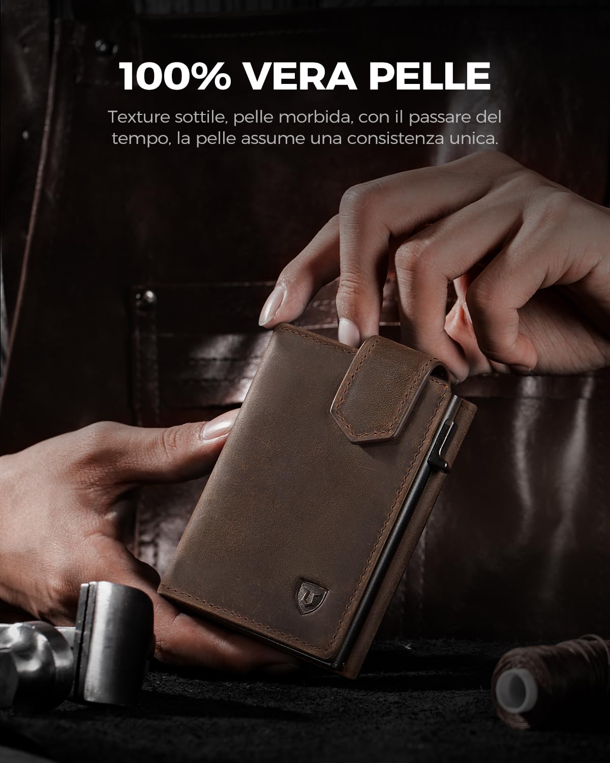 LORZOR® Portafoglio Uomo Slim vera Pelle, Porta Carte di Credito con Protezione RFID & Portamonete, Portacarte Uomo Pop-up Contenere 10 Carte, Porta Tessere Tascabile, Magnetica