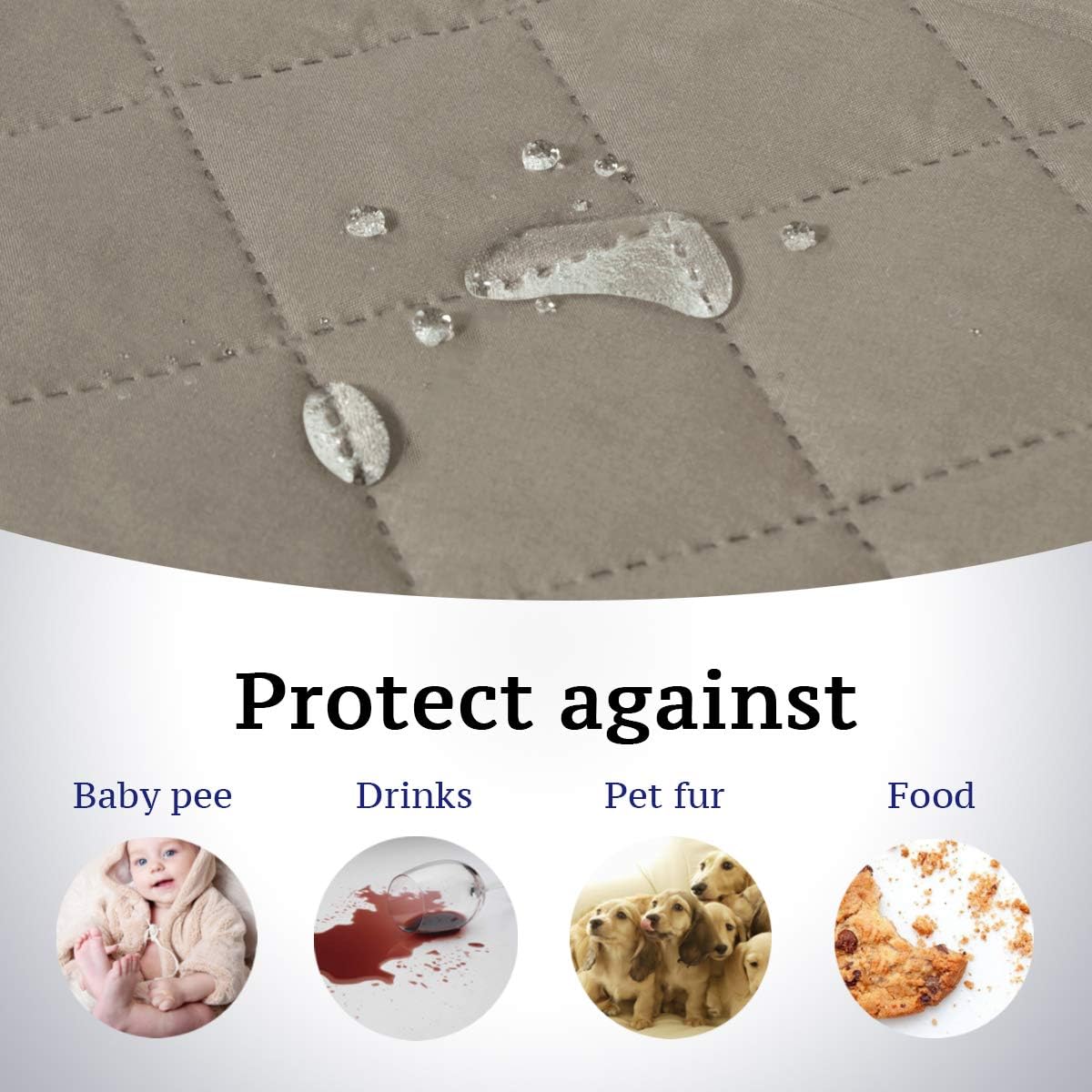 H.VERSAILTEX Water Resistant Couch Cover for 3 Cushion Couch Reversible Sofa Slipcover Quilted Furniture Protector with Elastic Strap Non Slip Sofa Cover for Dogs Pets(Oversized Sofa, Khaki/Beige)